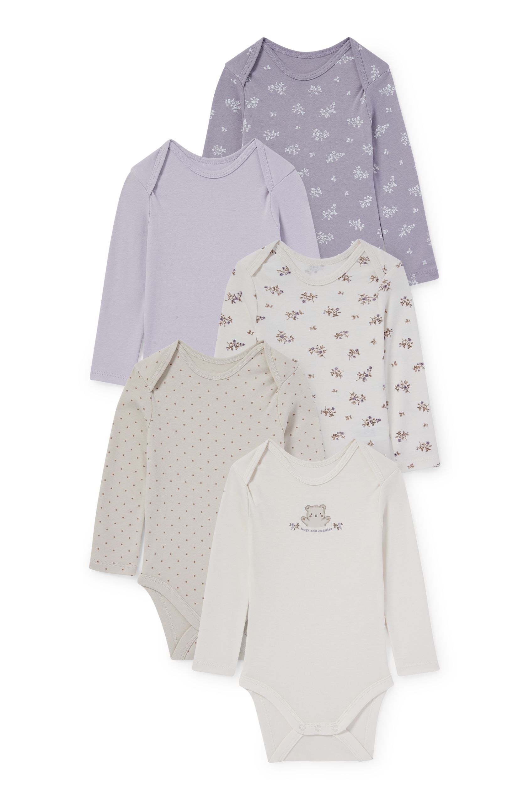 Multipack of 5 - flowers - baby bodysuit