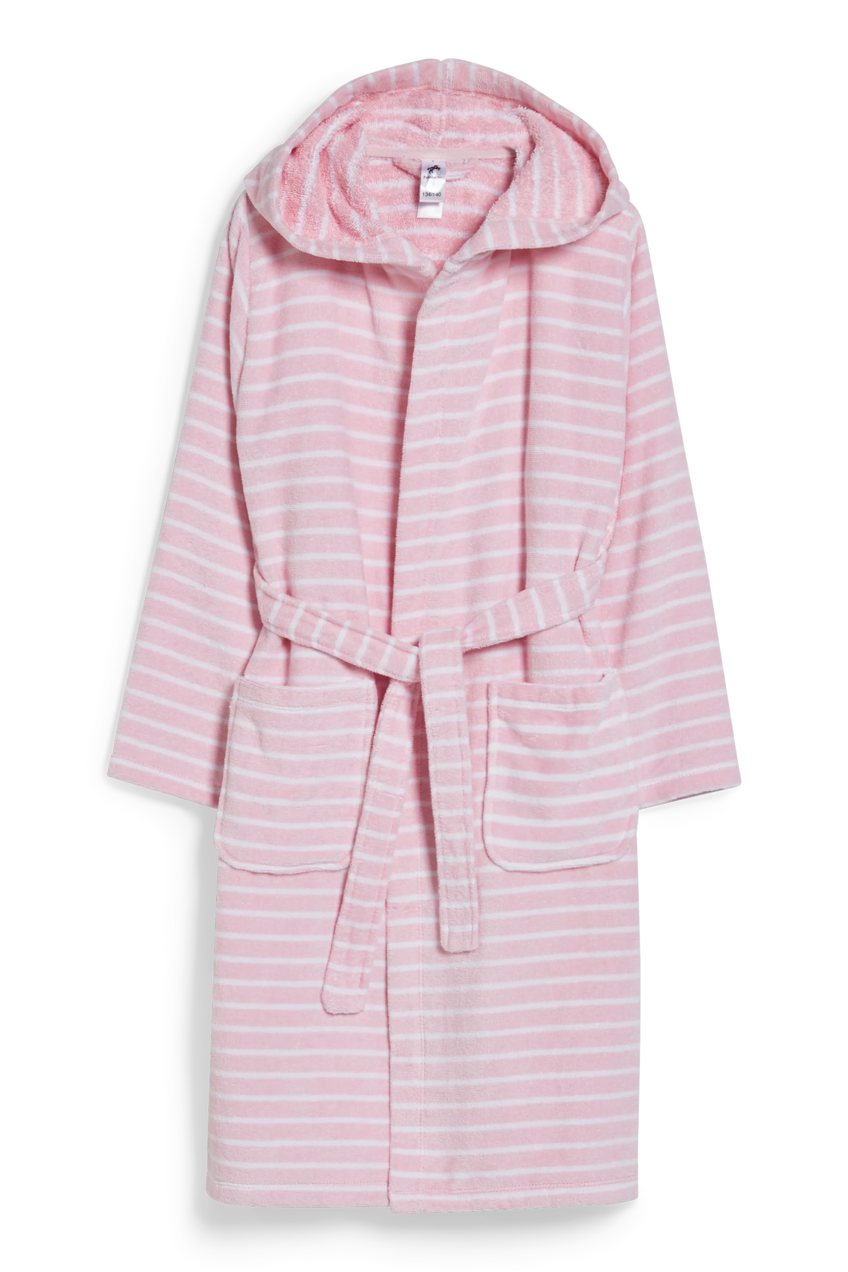 Terry bathrobe with hood  - striped