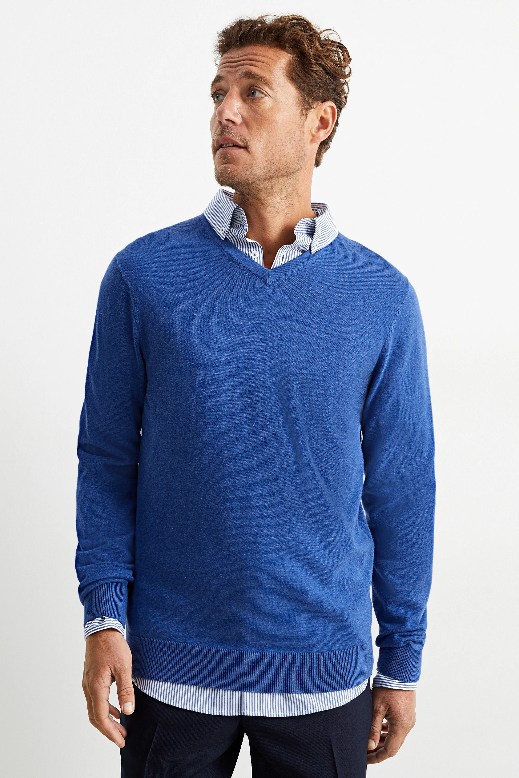 Fine knit jumper and shirt - regular fit - button-down collar