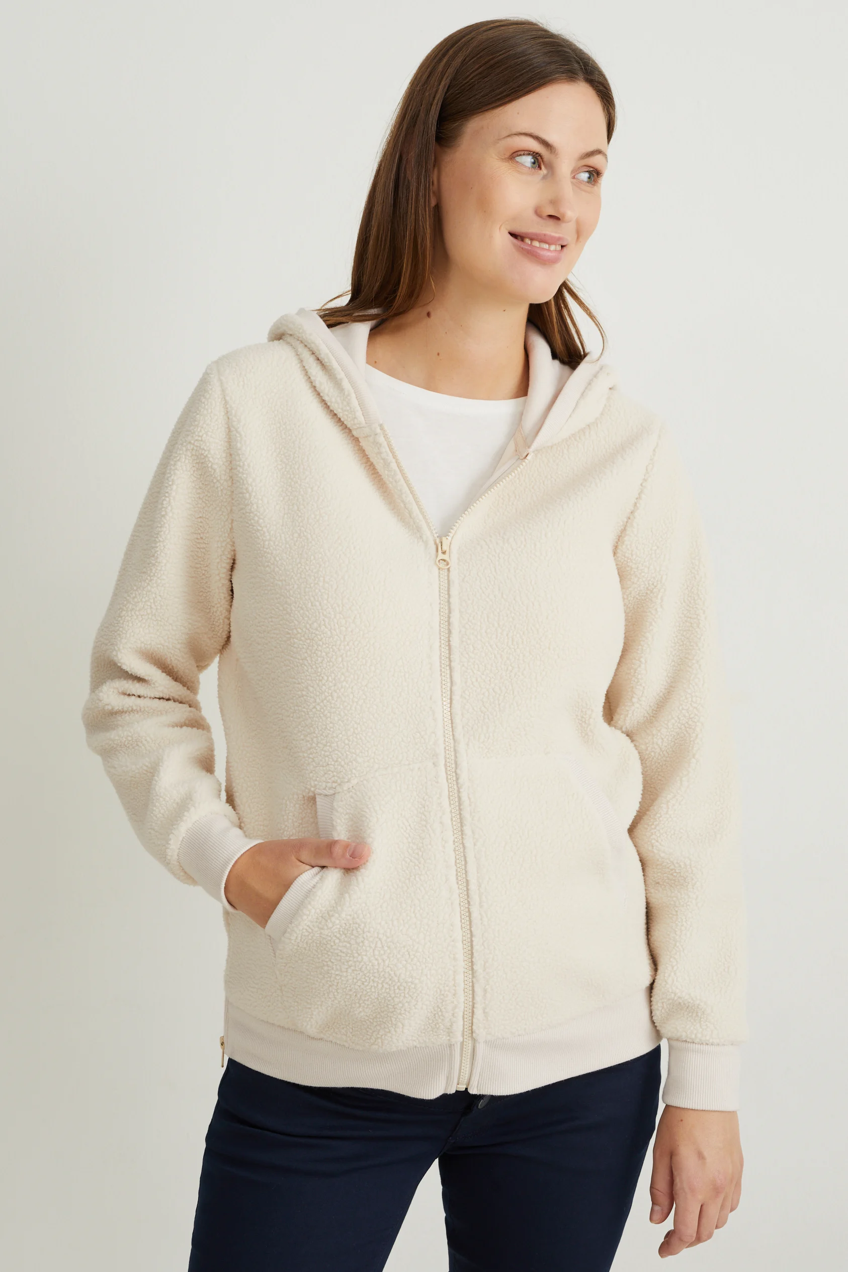 Maternity zip-through hoodie with baby pouch