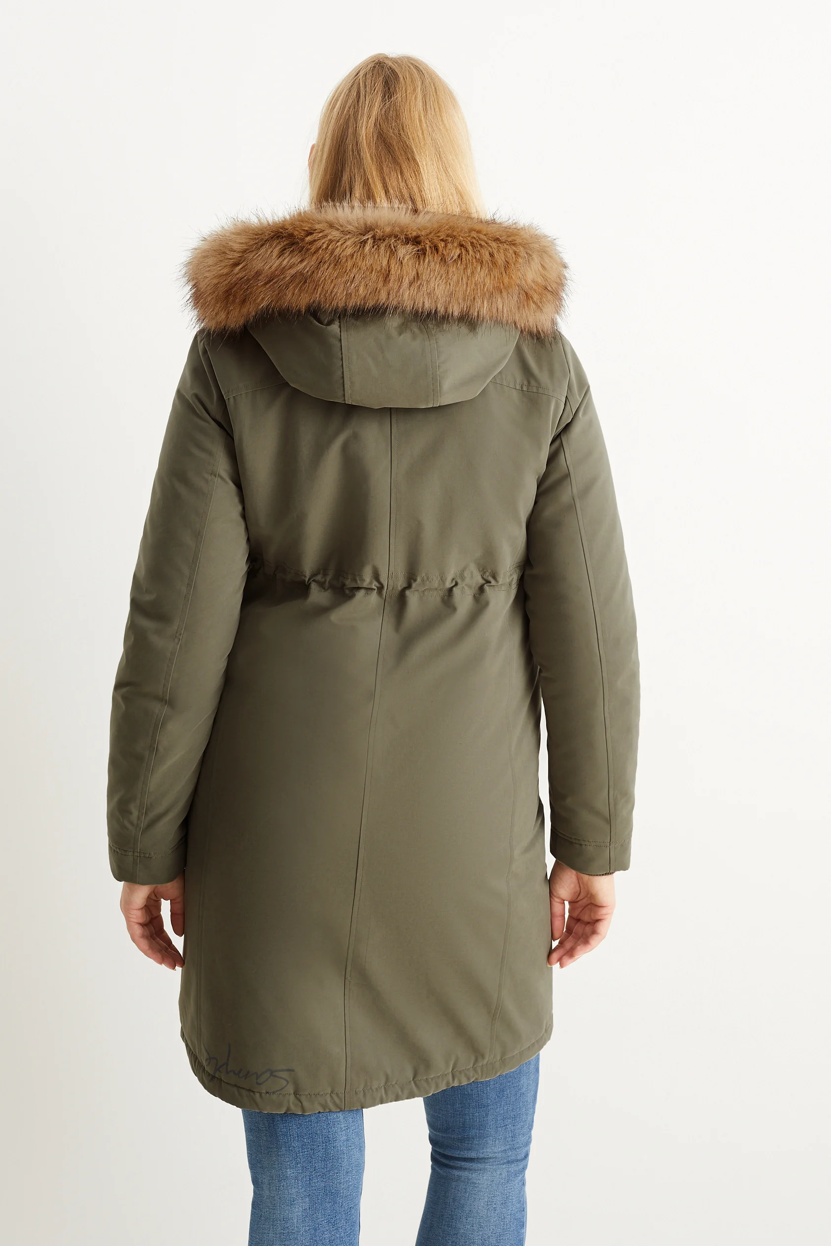 Maternity parka with hood and baby pouch