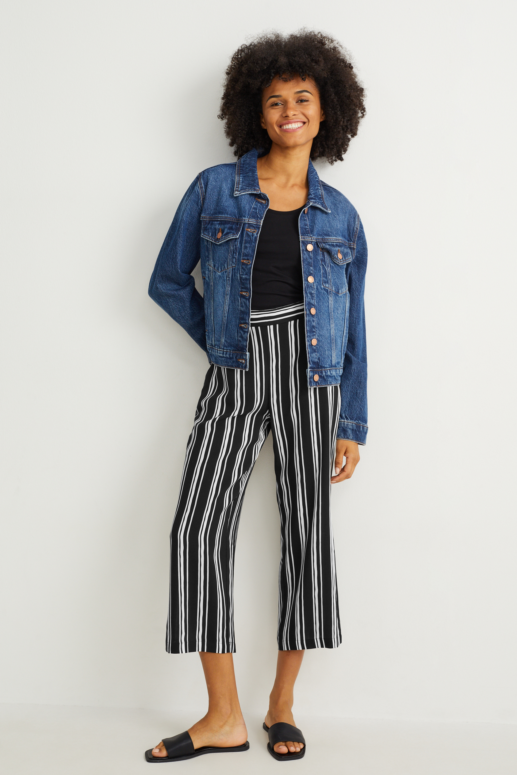 Cloth trousers - mid-rise waist - palazzo - striped