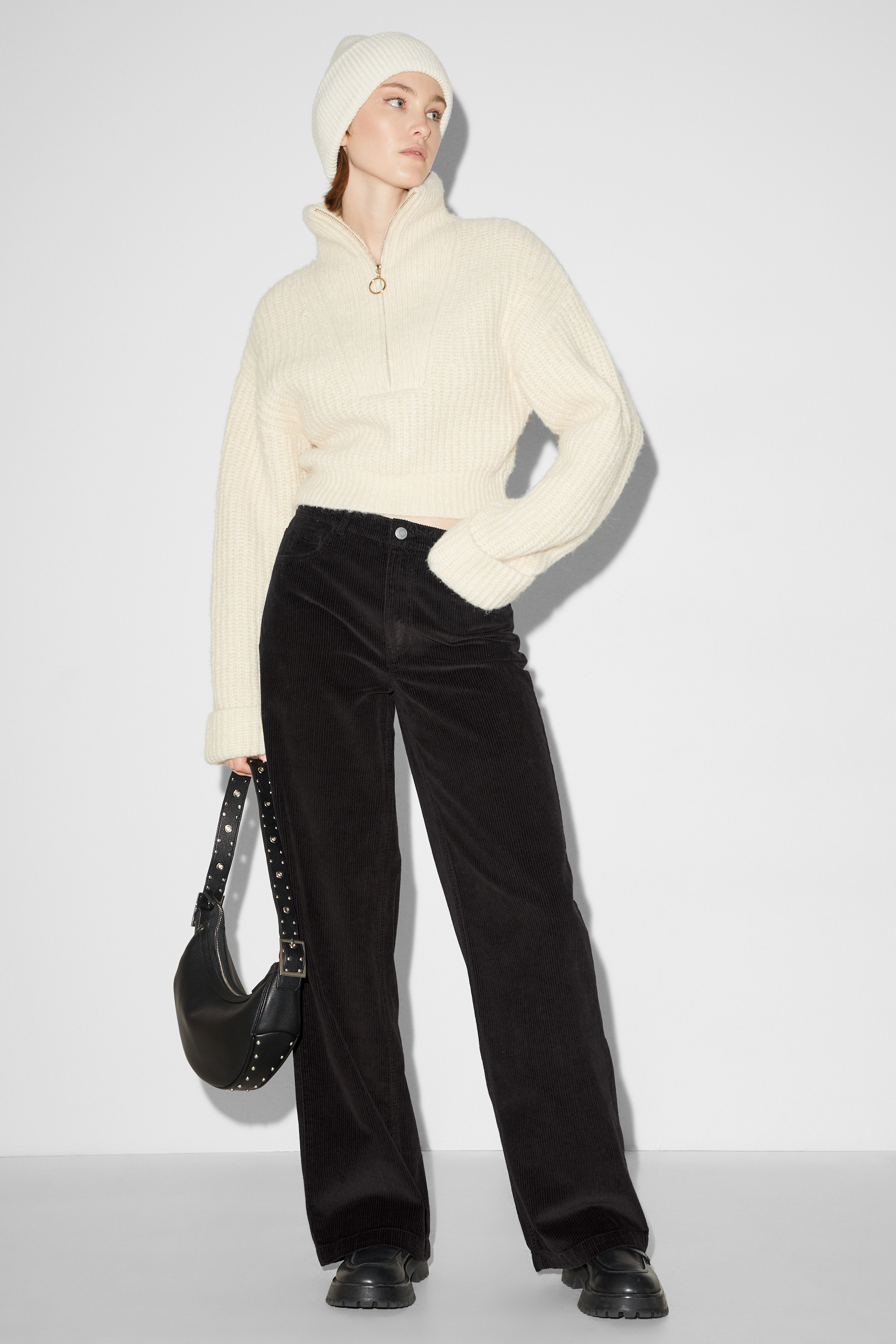 CLOCKHOUSE - corduroy trousers - high waist - wide leg