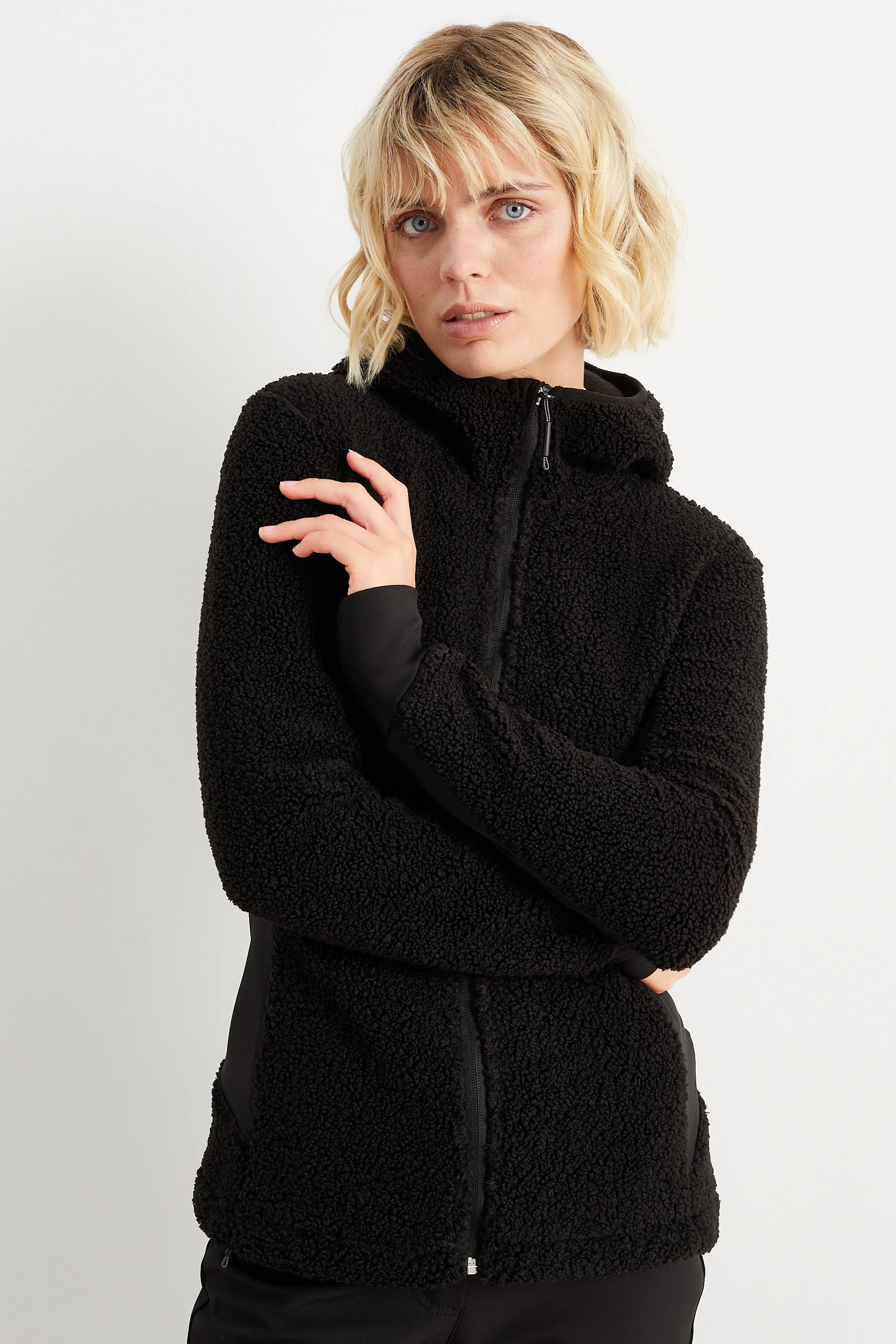 Teddy fur zip-through sweatshirt with hood