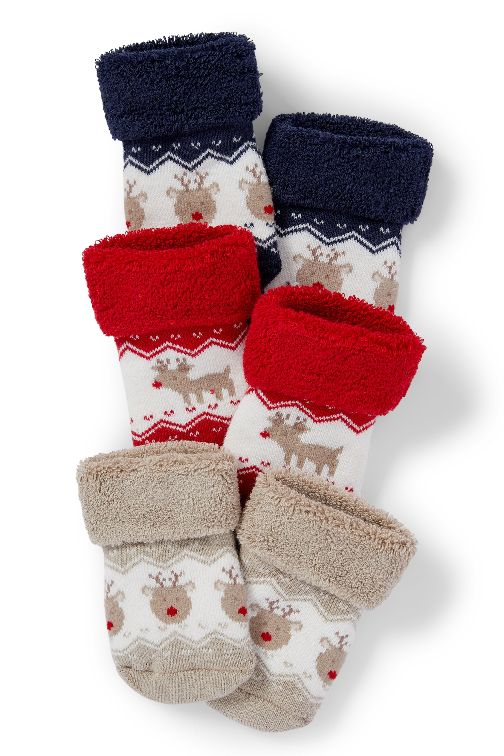 Multipack of 3 - Rudolf - newborn Christmas socks