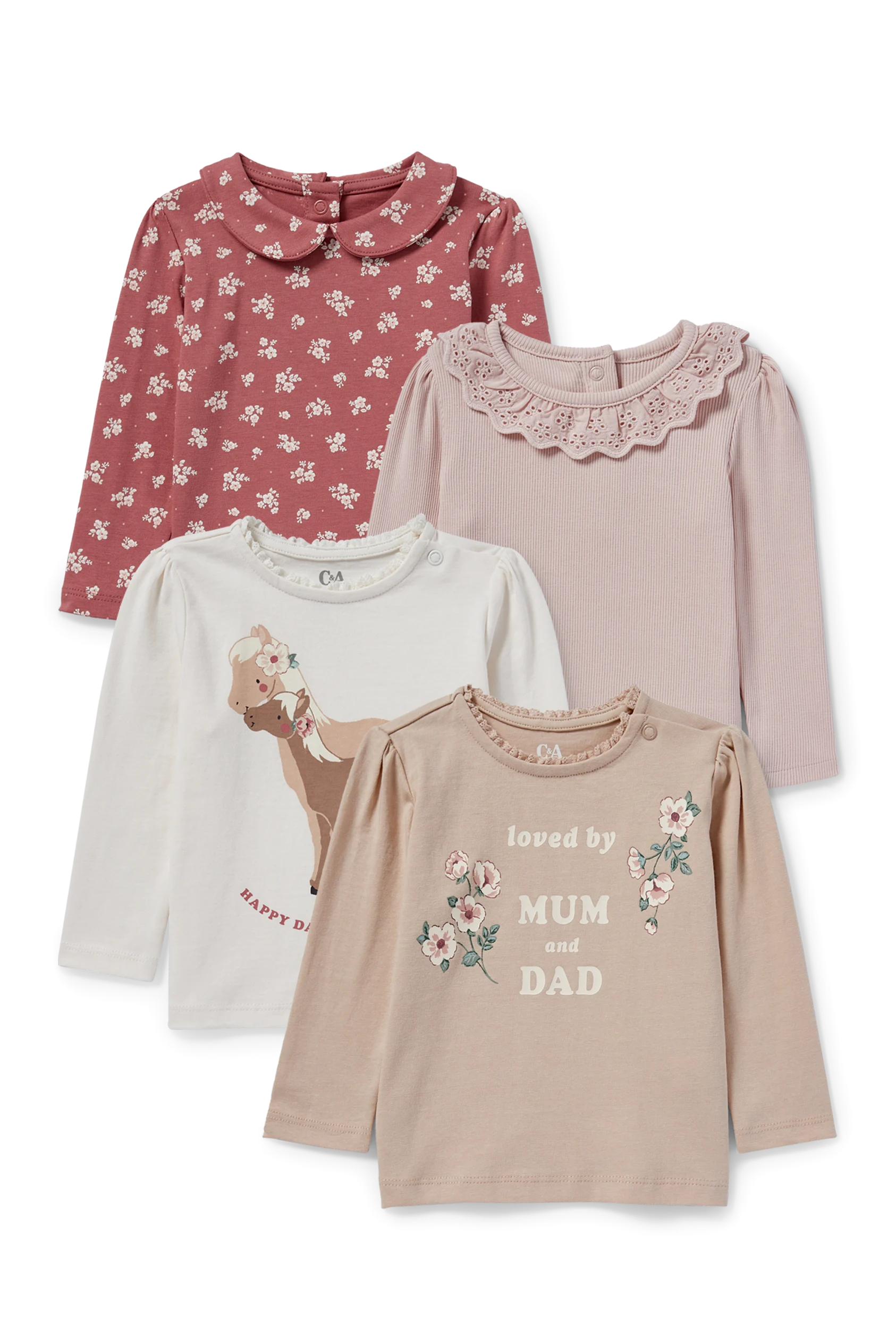Multipack of 4 - horse and flowers - baby long sleeve top