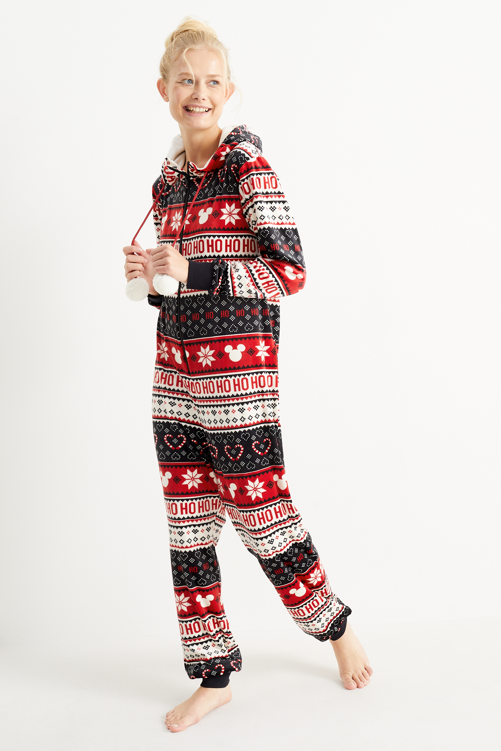 Christmas fleece onesie with hood - Mickey Mouse