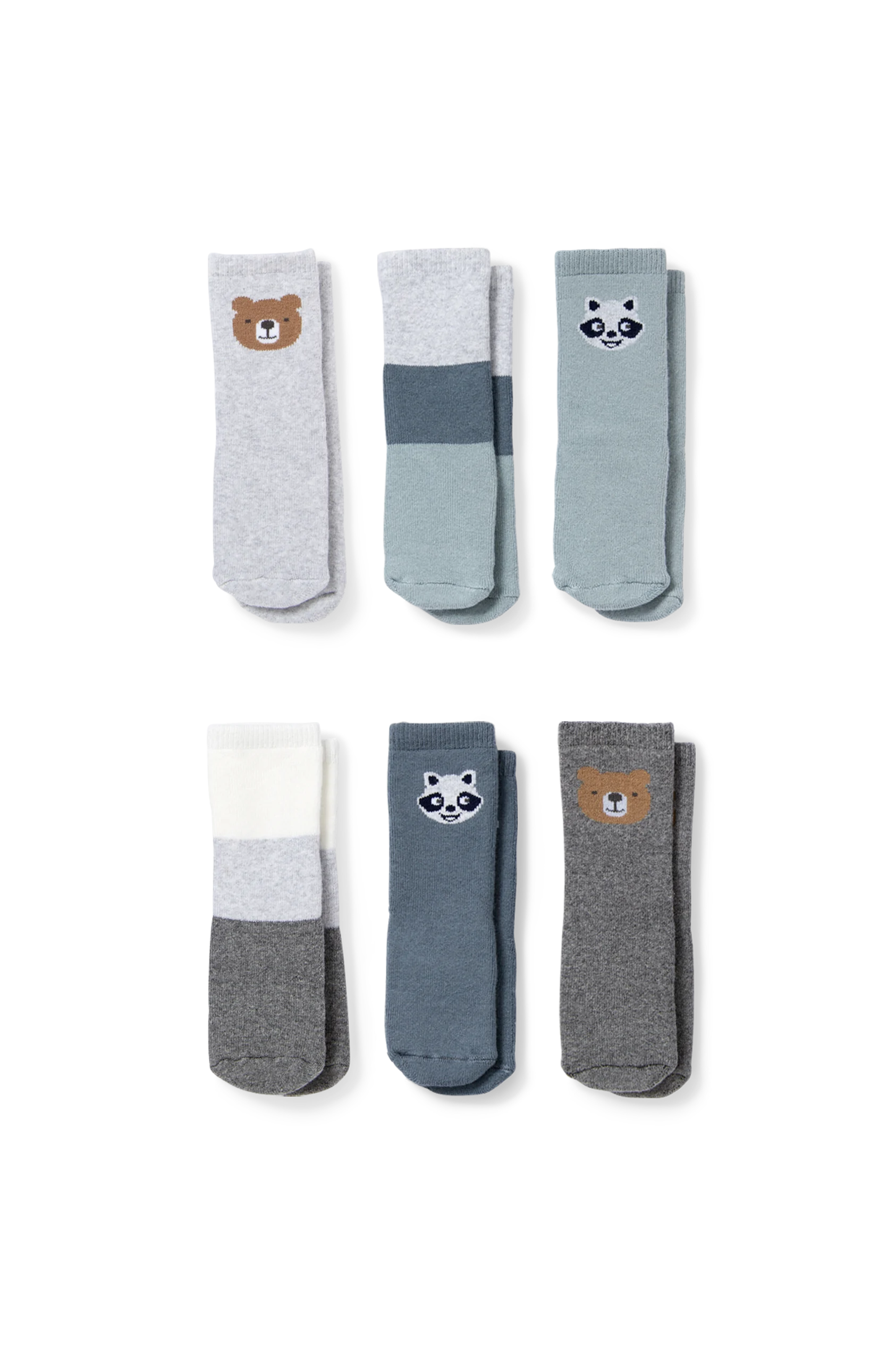 Multipack of 6 - woodland animals - baby non-slip socks with motif