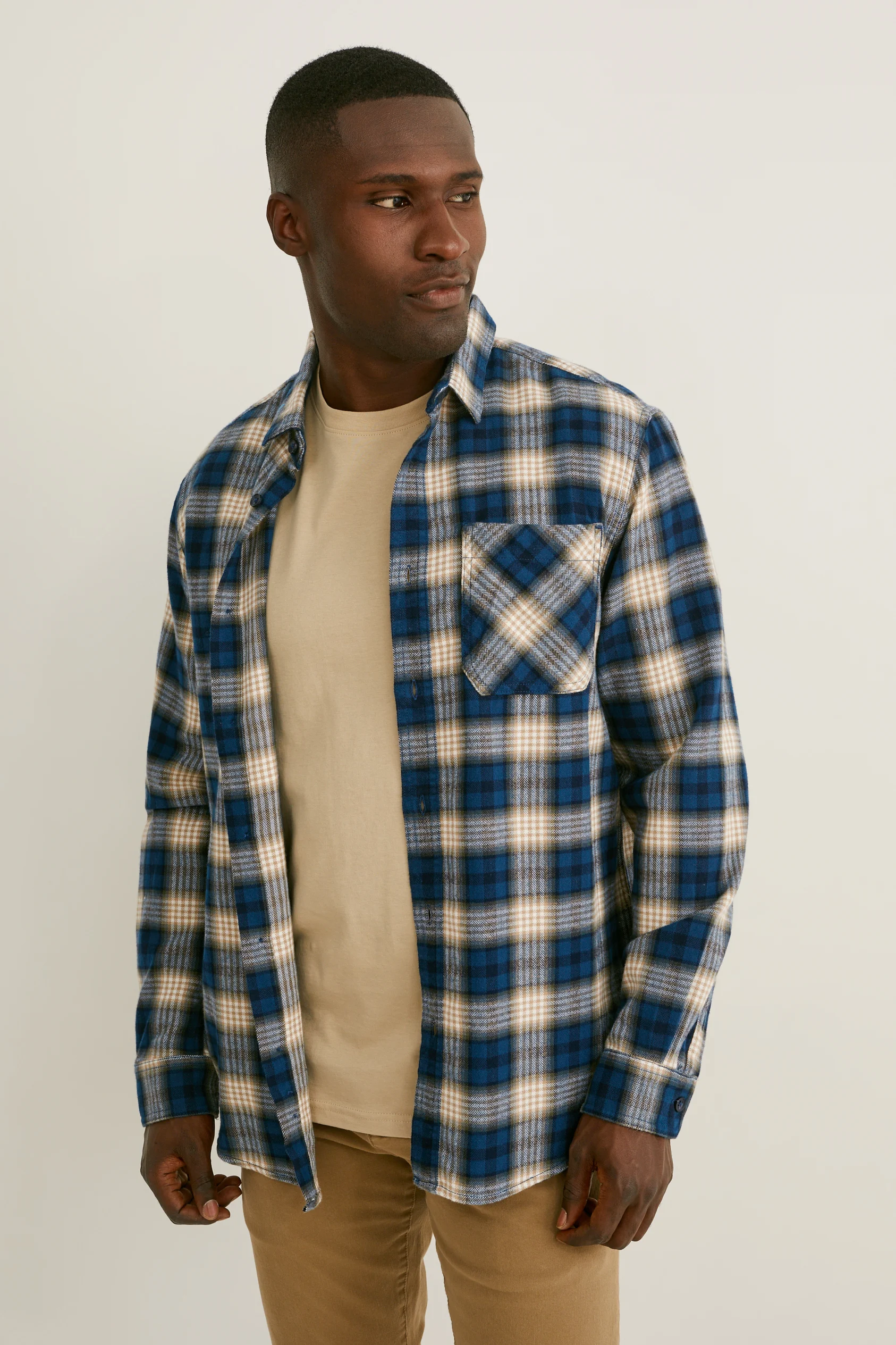 Flannel shirt - regular fit - kent collar - check