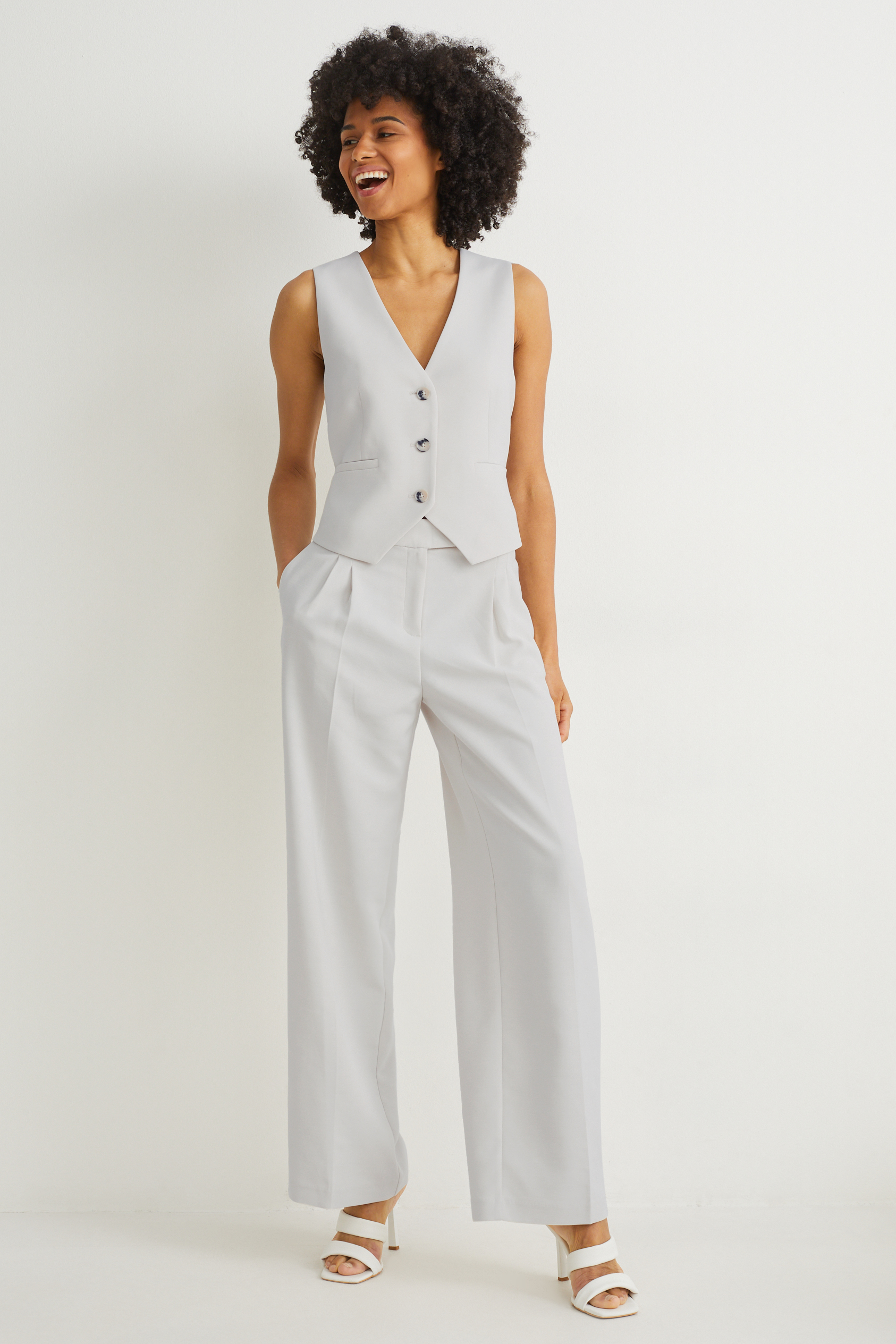 Business trousers - high waist - wide leg