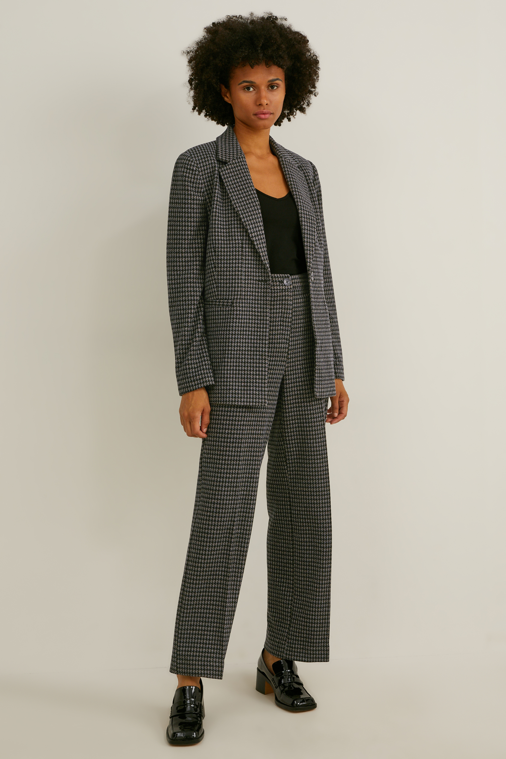 Cloth trousers - mid-rise waist - wide leg - check