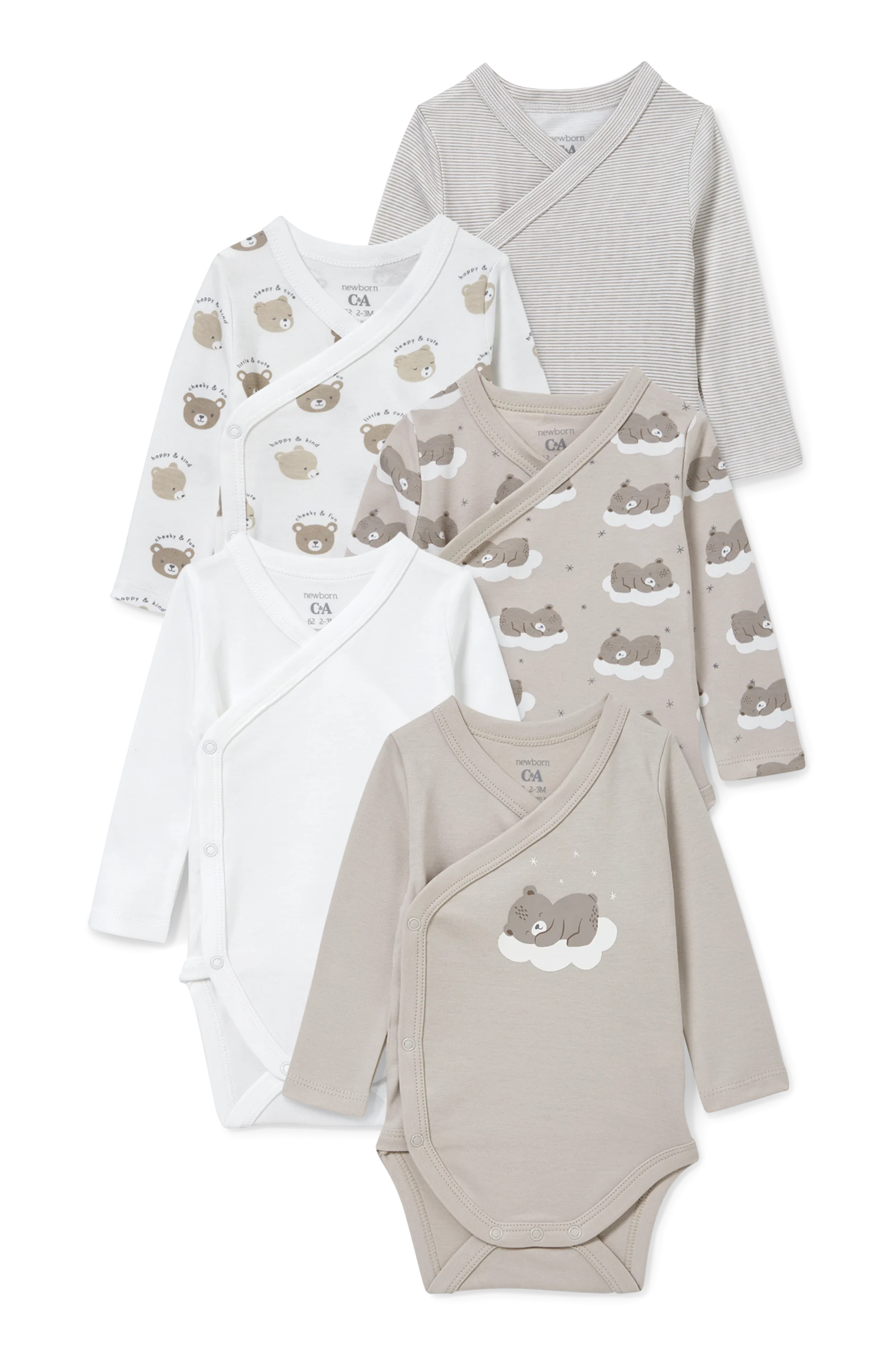 Multipack of 5 - baby wrapover bodysuit