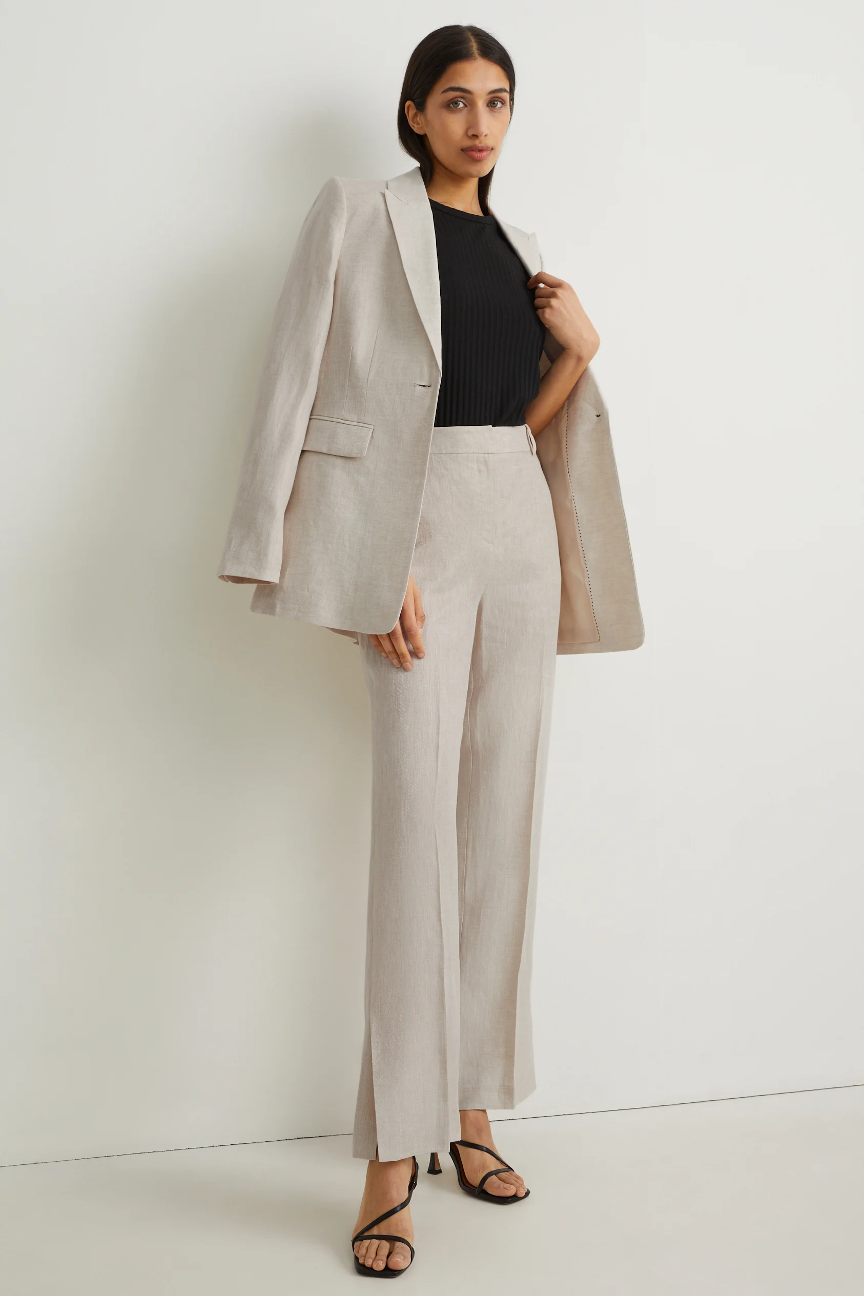 Linen business trousers - high waist - straight leg