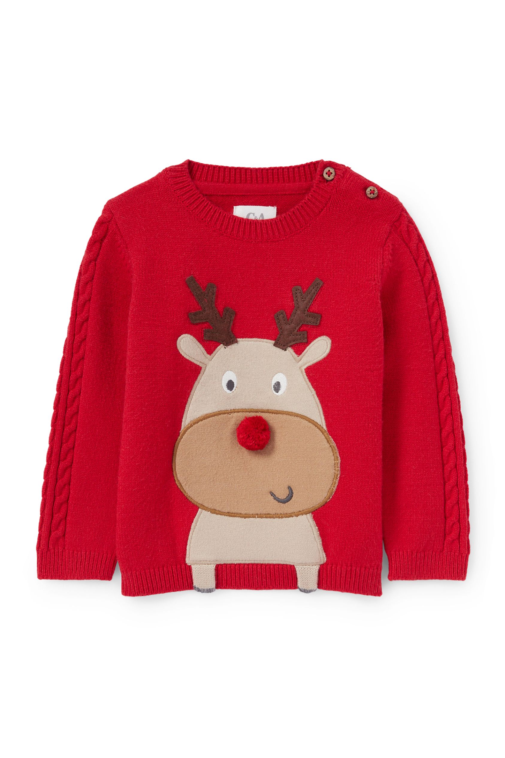 Rudolph - baby Christmas jumper - cable knit pattern