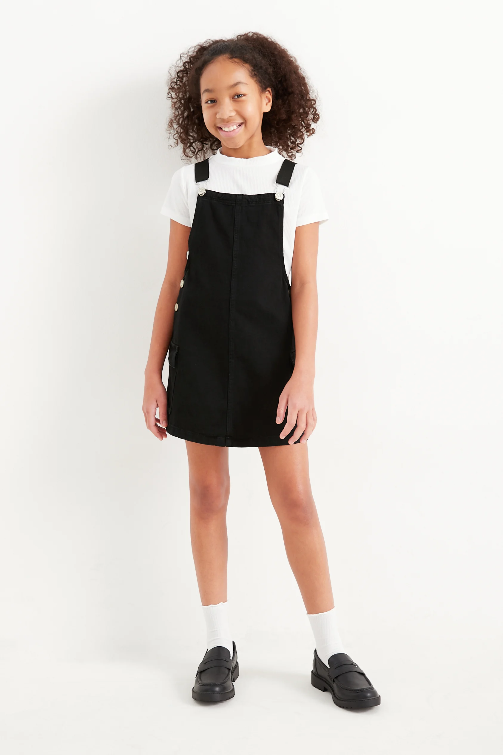 Set - short sleeve T-shirt and denim pinafore dress - 2 piece