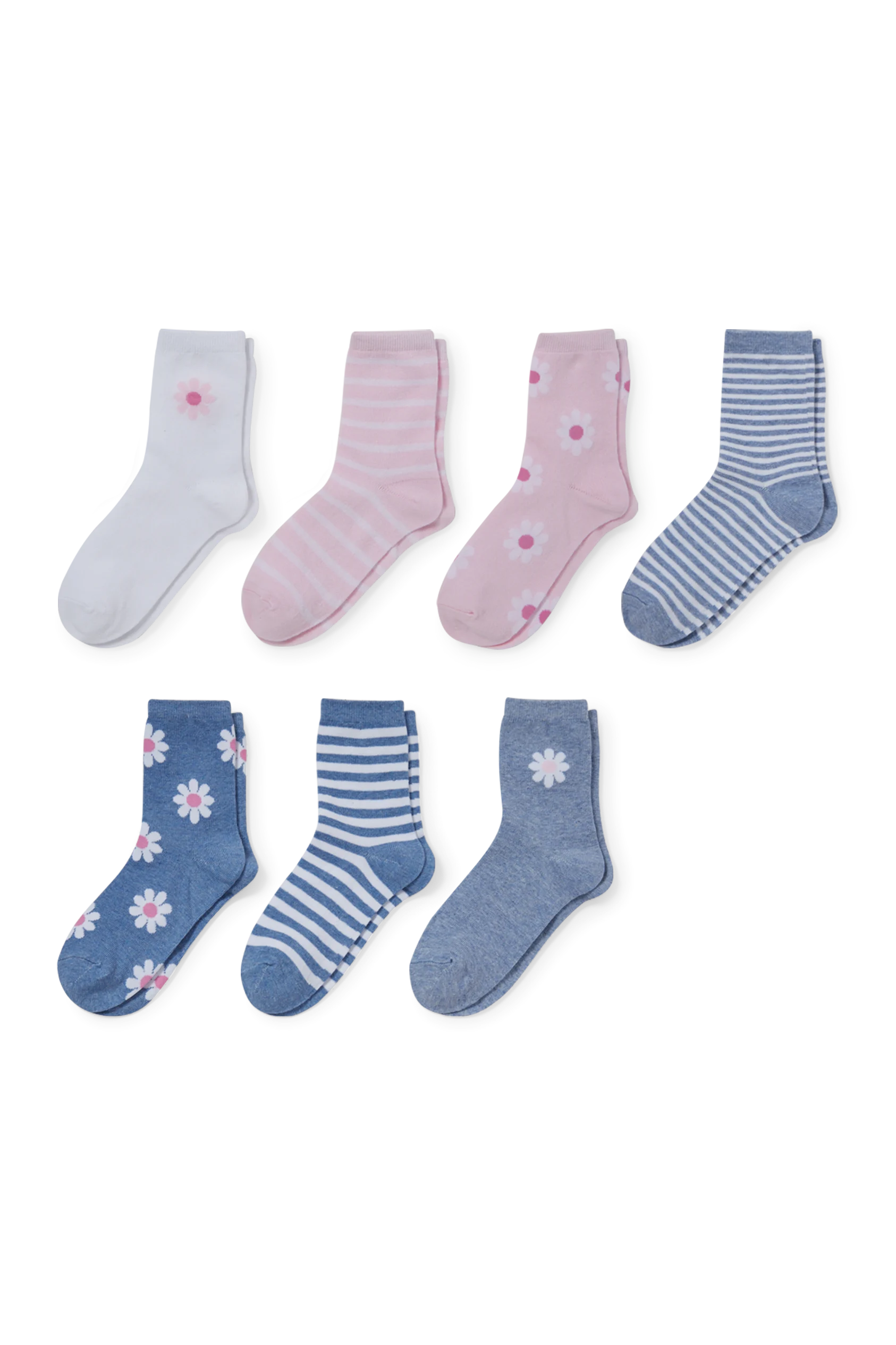 Multipack 7er - floral and striped - socks with motif