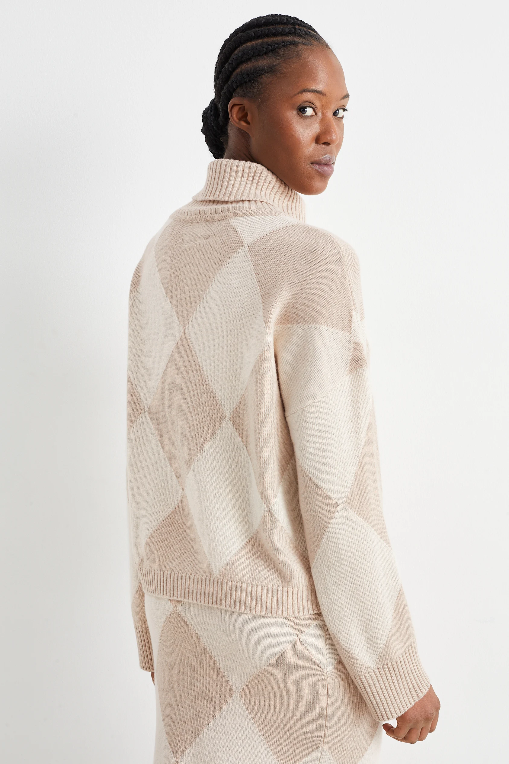 Polo neck jumper with cashmere - check