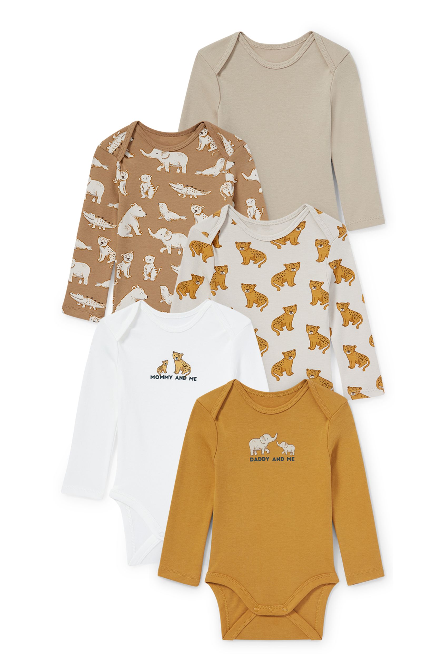 Multipack of 5 - wild animals - baby bodysuit