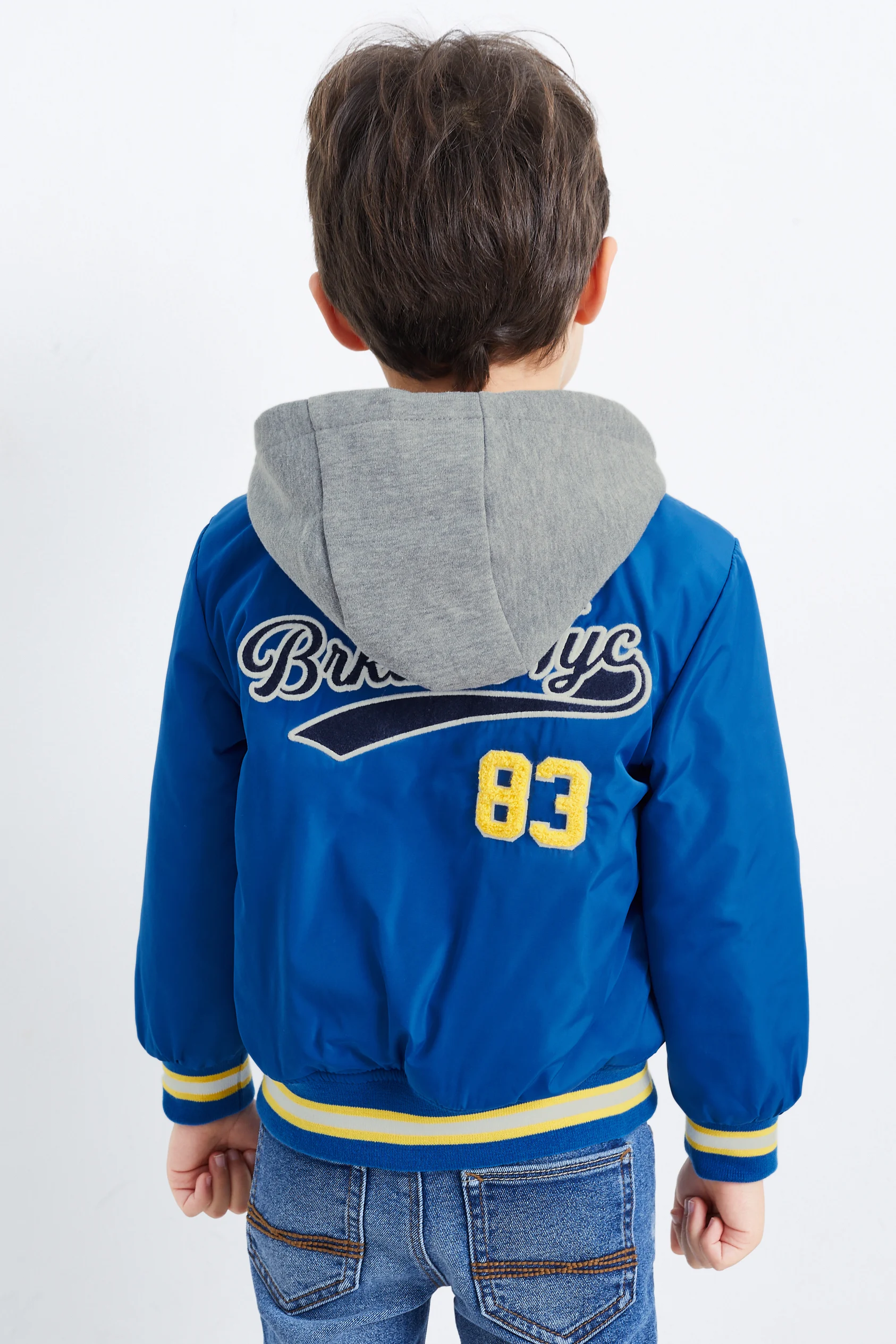 Varsity jacket with hood