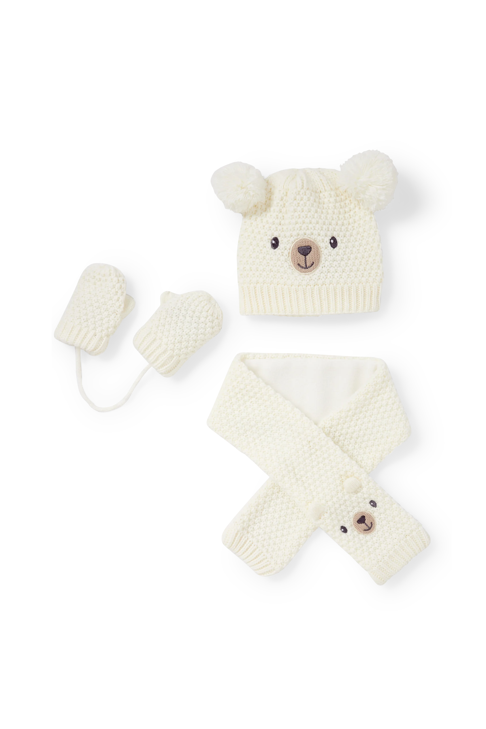 Set - baby hat, scarf and mittens - 3 piece