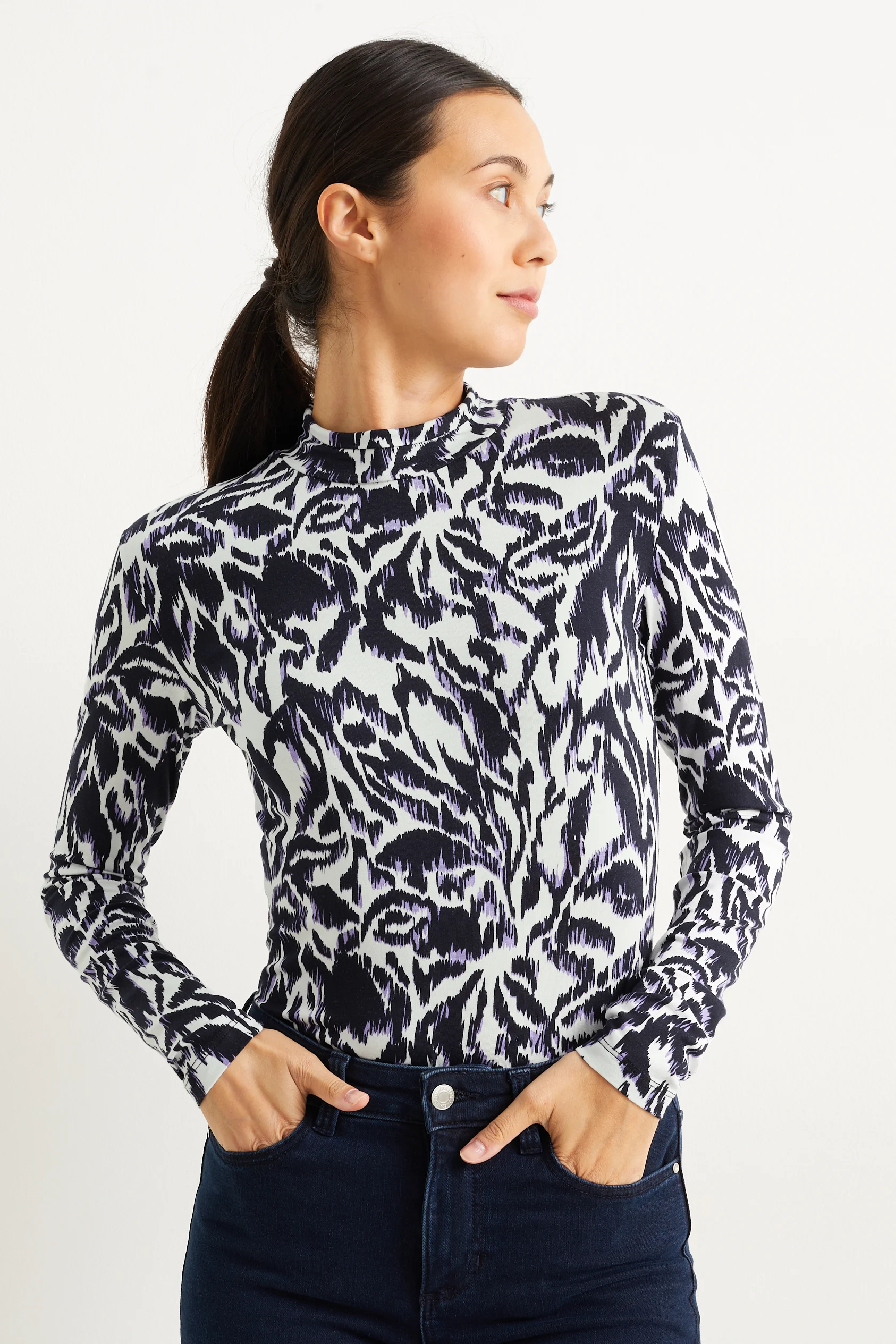Polo neck top - patterned