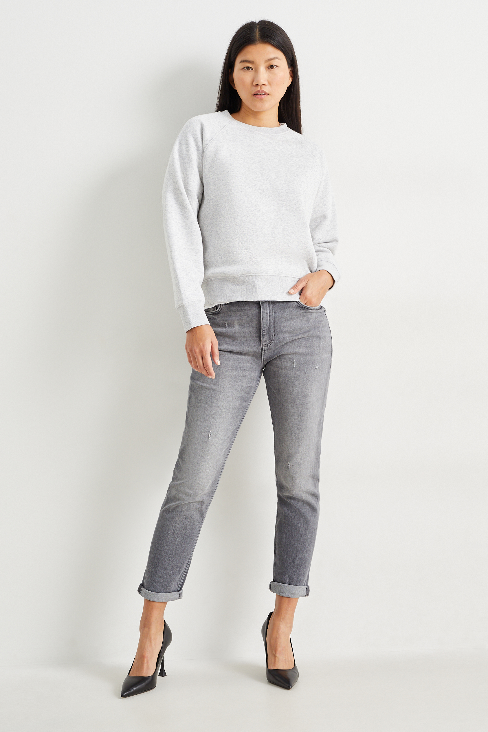 Boyfriend jeans - mid-rise waist - LYCRA?