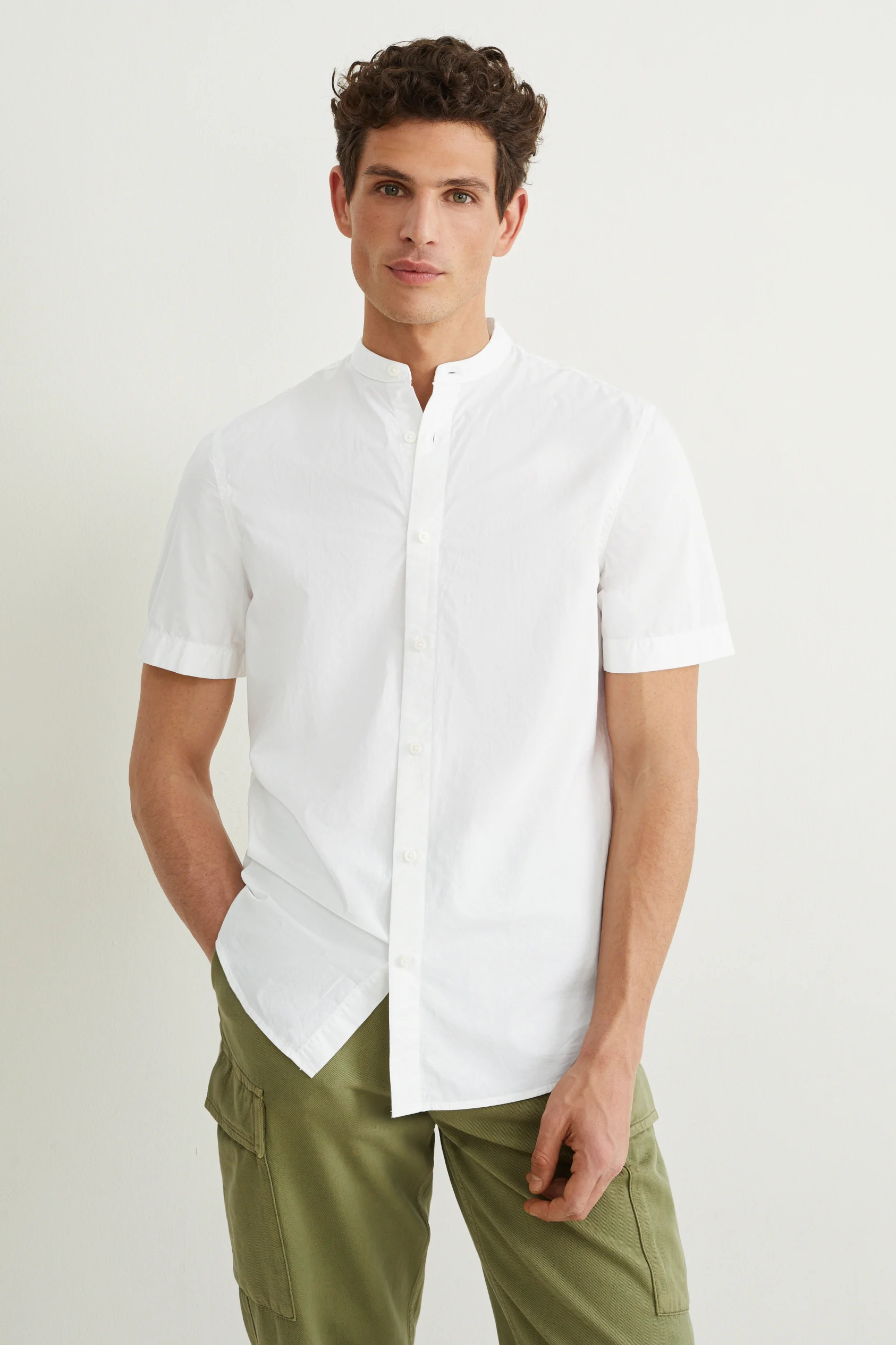Shirt - regular fit - band collar