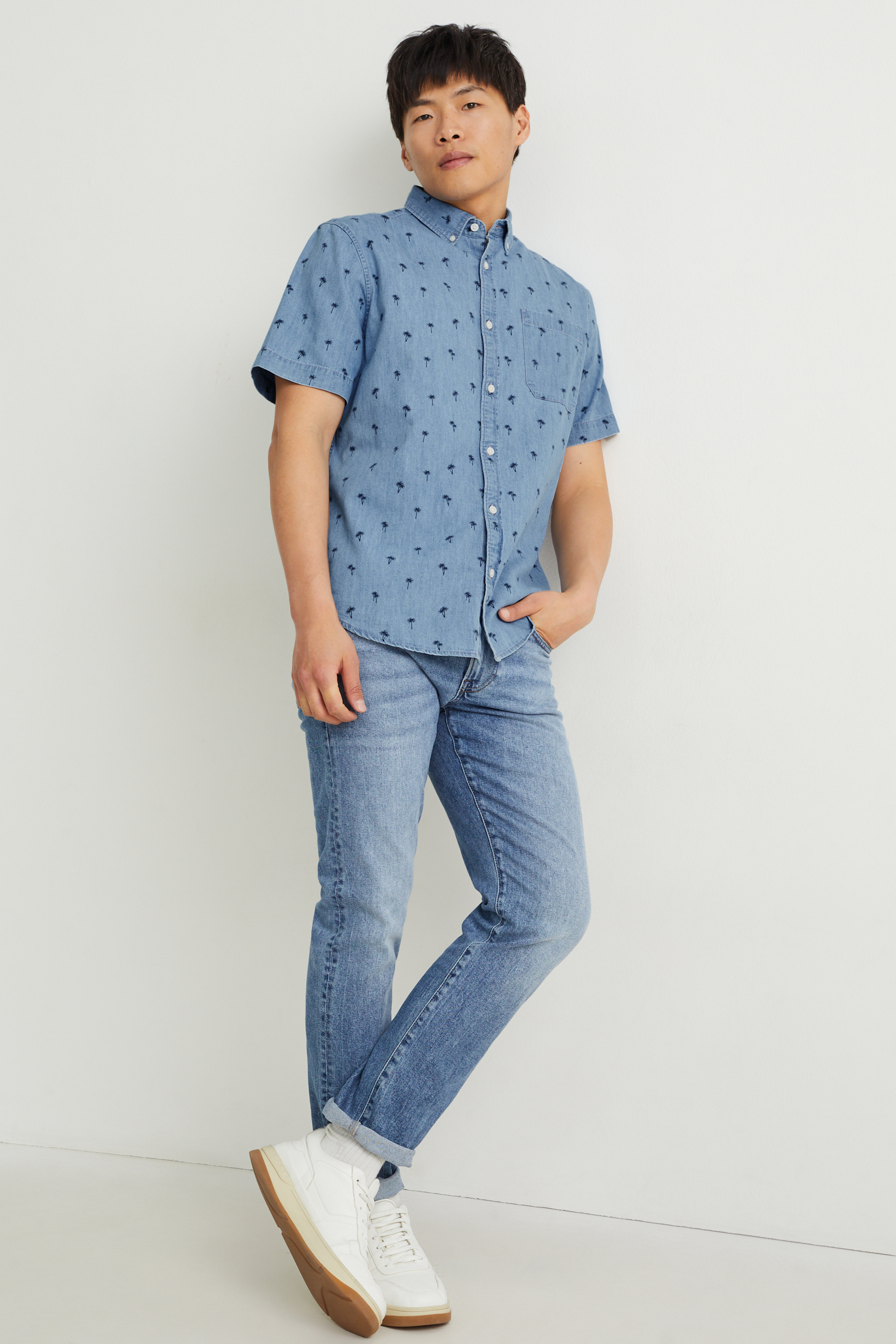 Denim shirt - regular fit - button-down collar