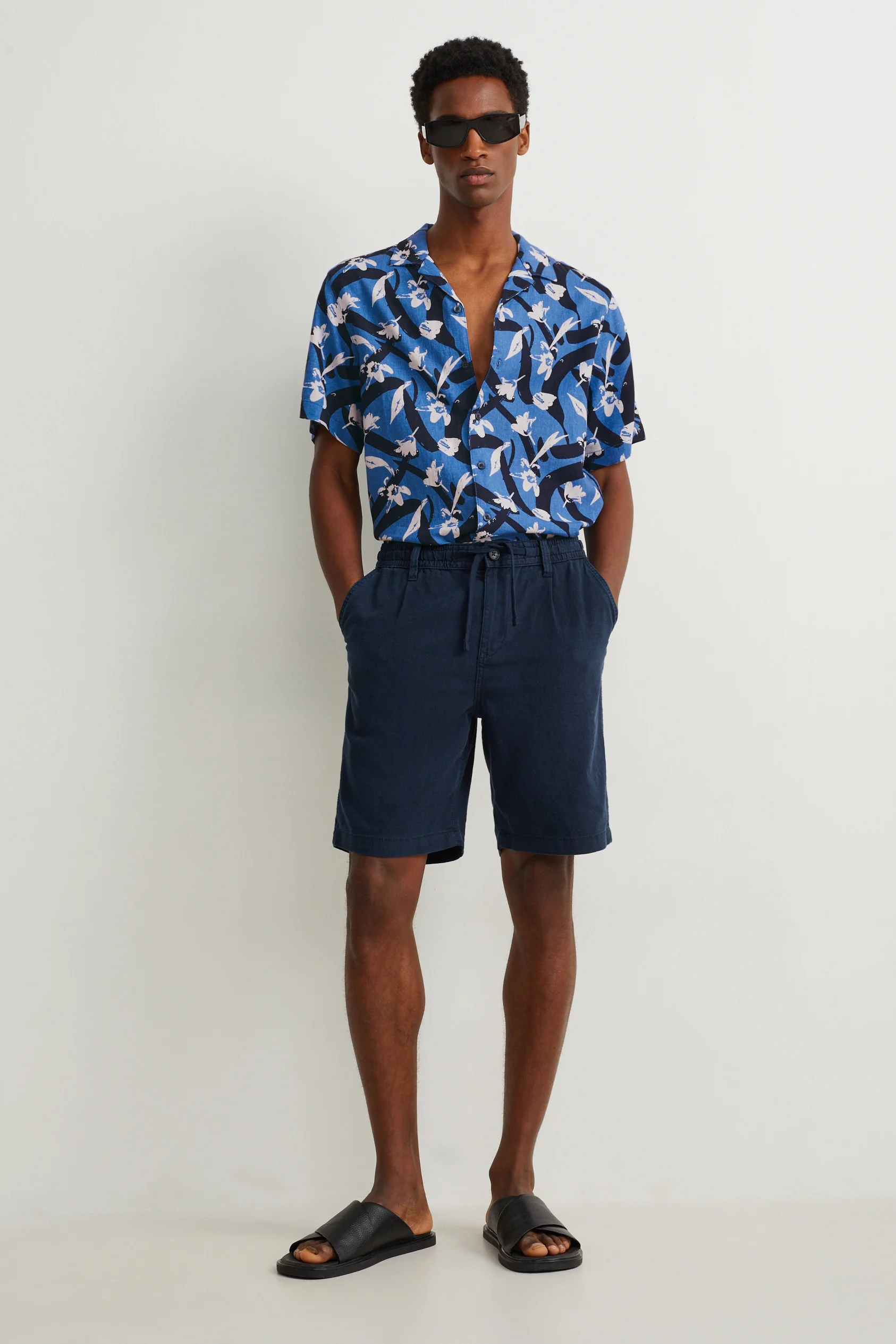 Shirt - regular fit - lapel collar - linen blend - patterned