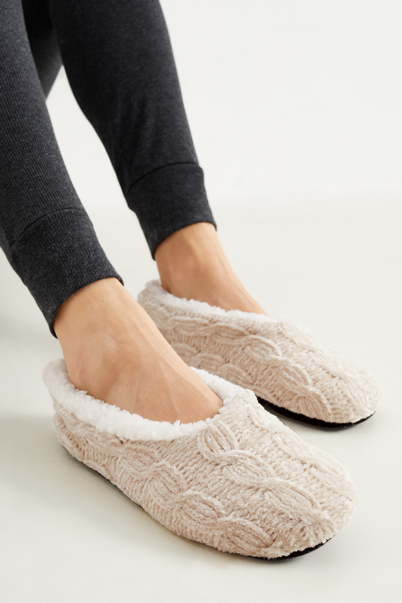 Chenille slippers - cable knit pattern