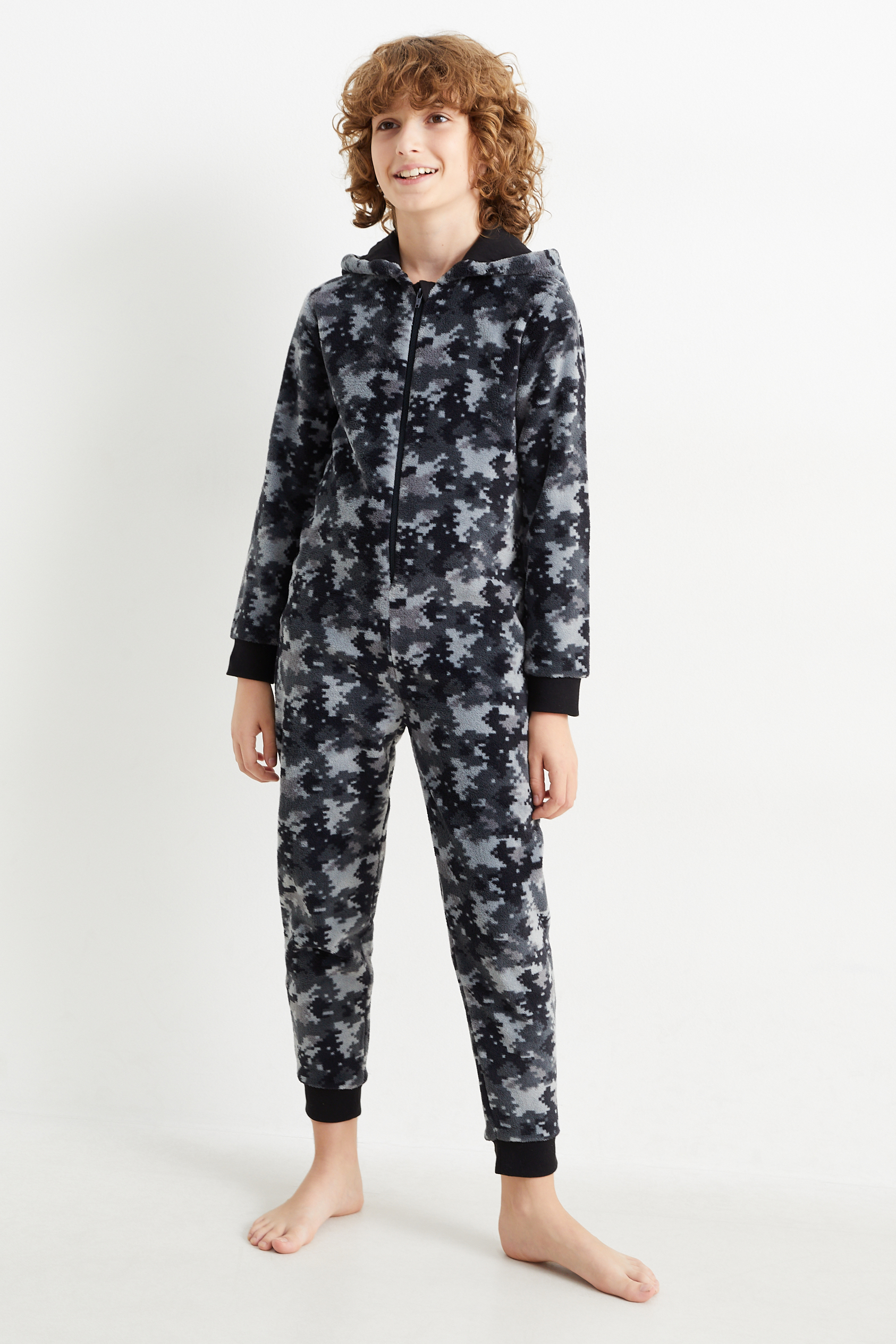 Fleece onesie with hood