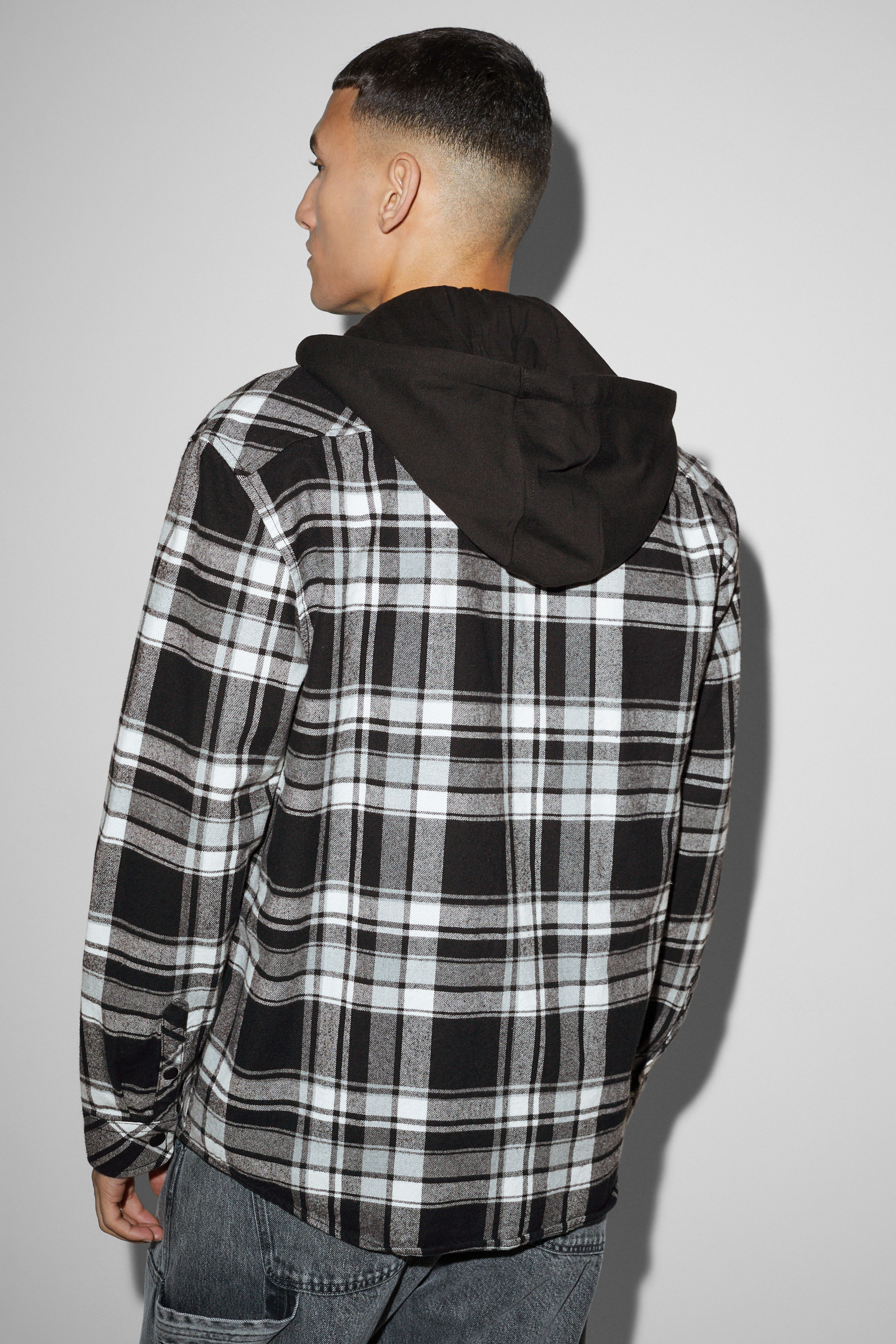Flannel shirt with hood - relaxed fit - check