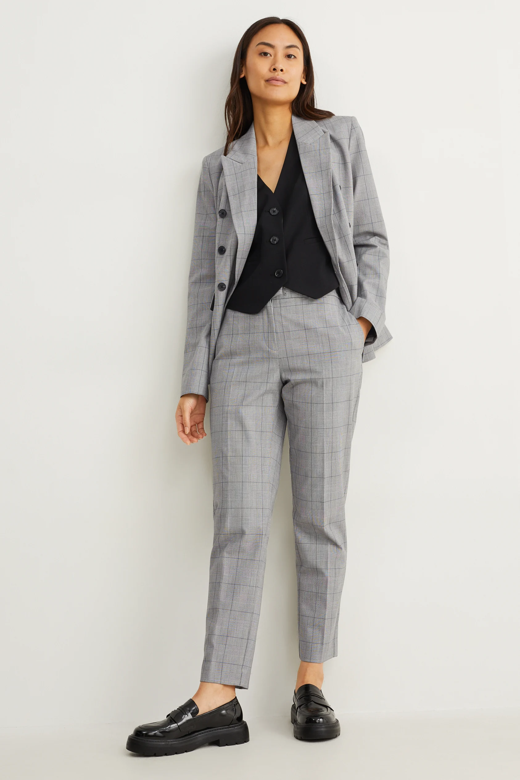 Business trousers - mid-rise waist - slim fit - Mix & match - check