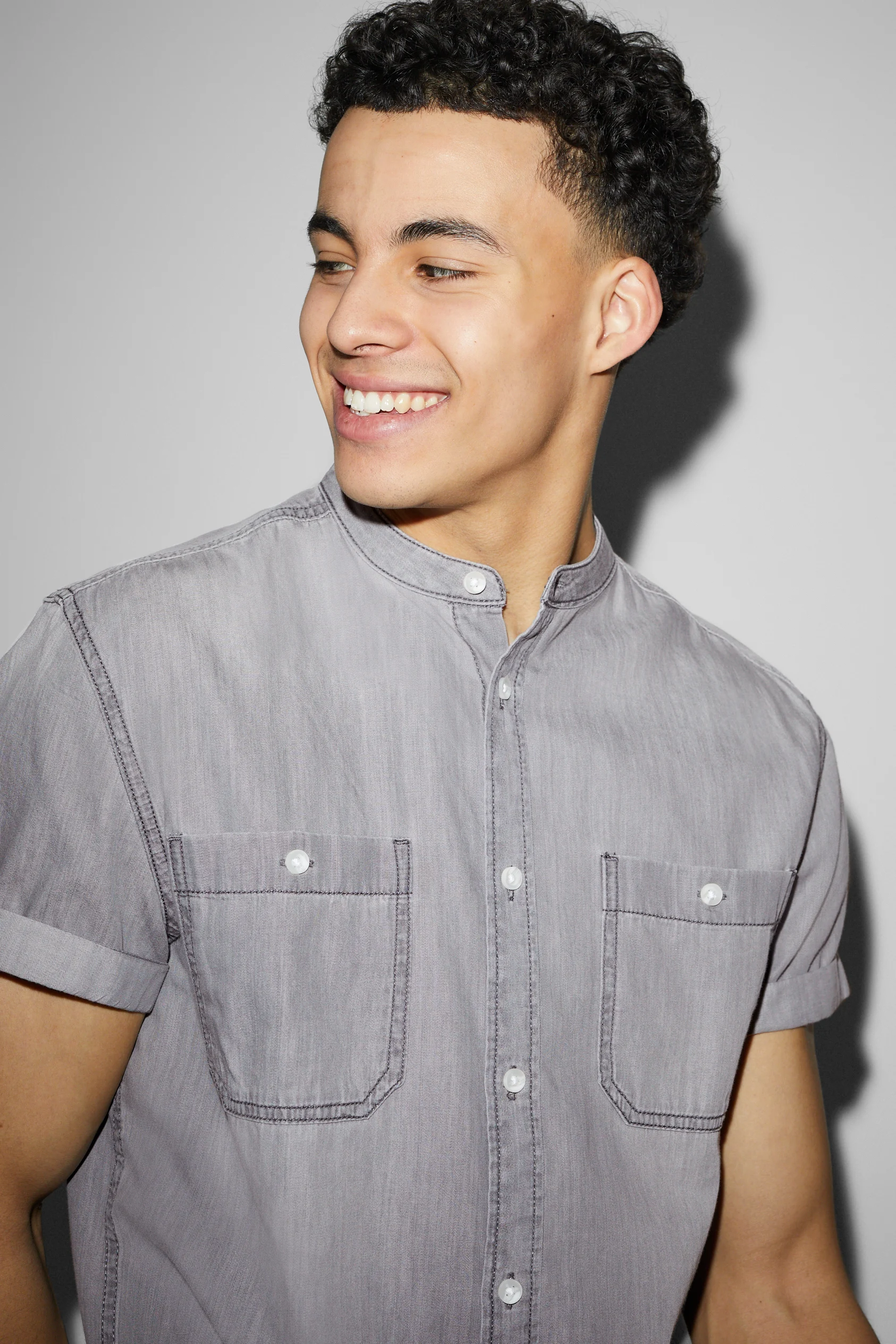 Shirt - regular fit - band collar