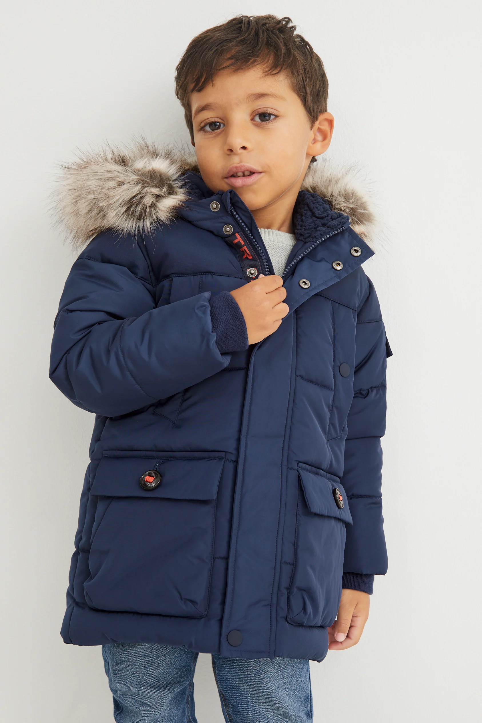 Parka with hood and faux fur trim - winter