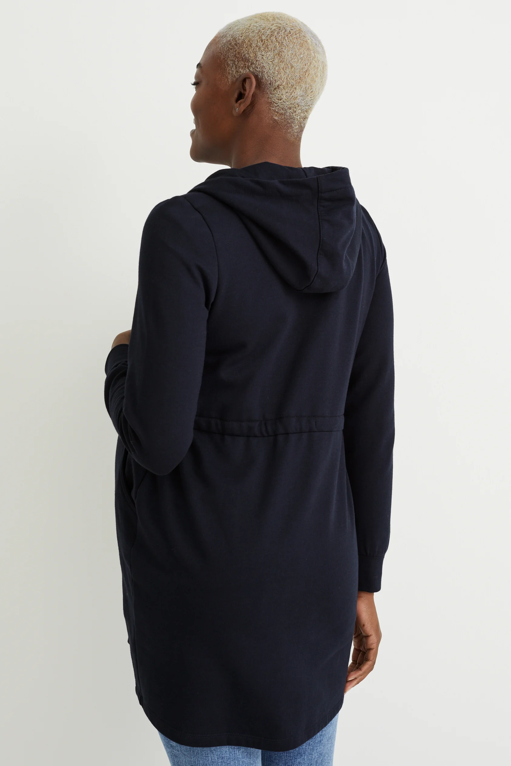 Maternity zip-through sweatshirt with hood and baby pouch
