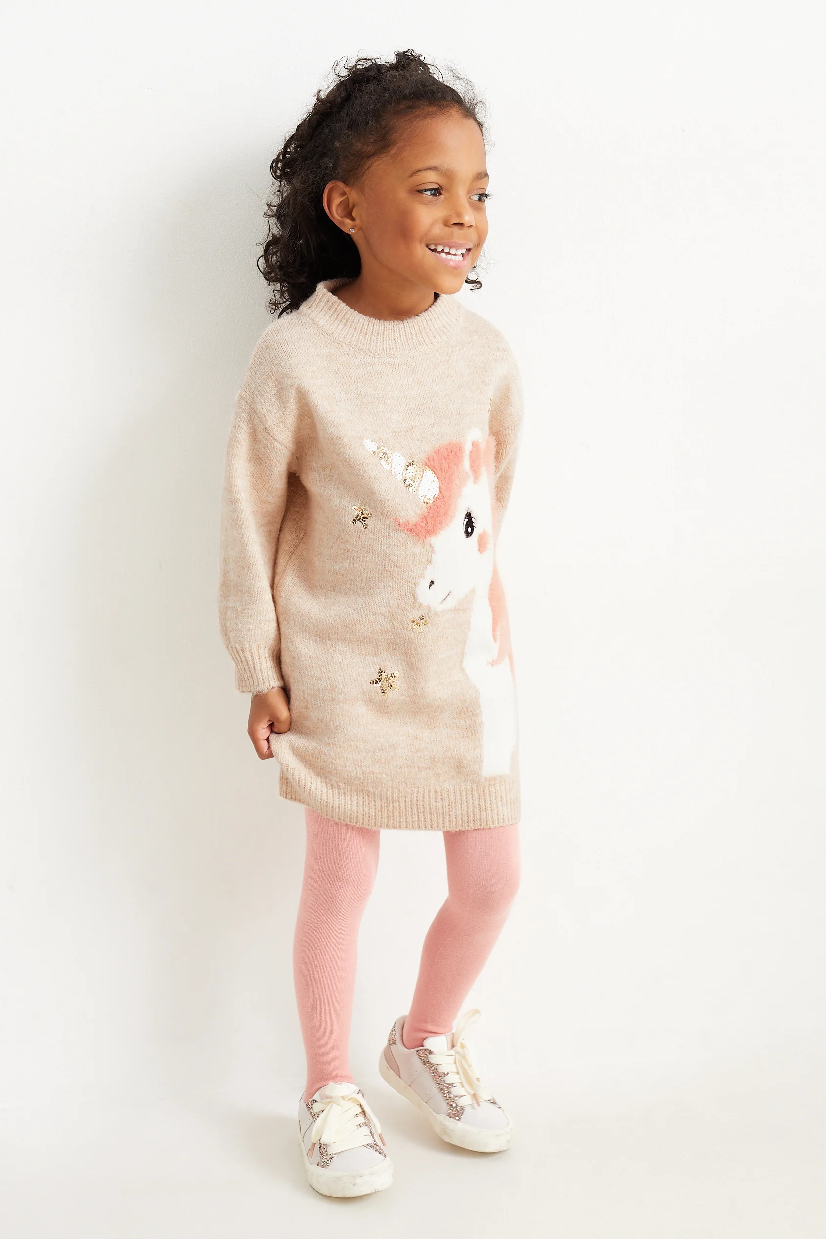 Unicorn - set - knitted dress and tights - 2 piece