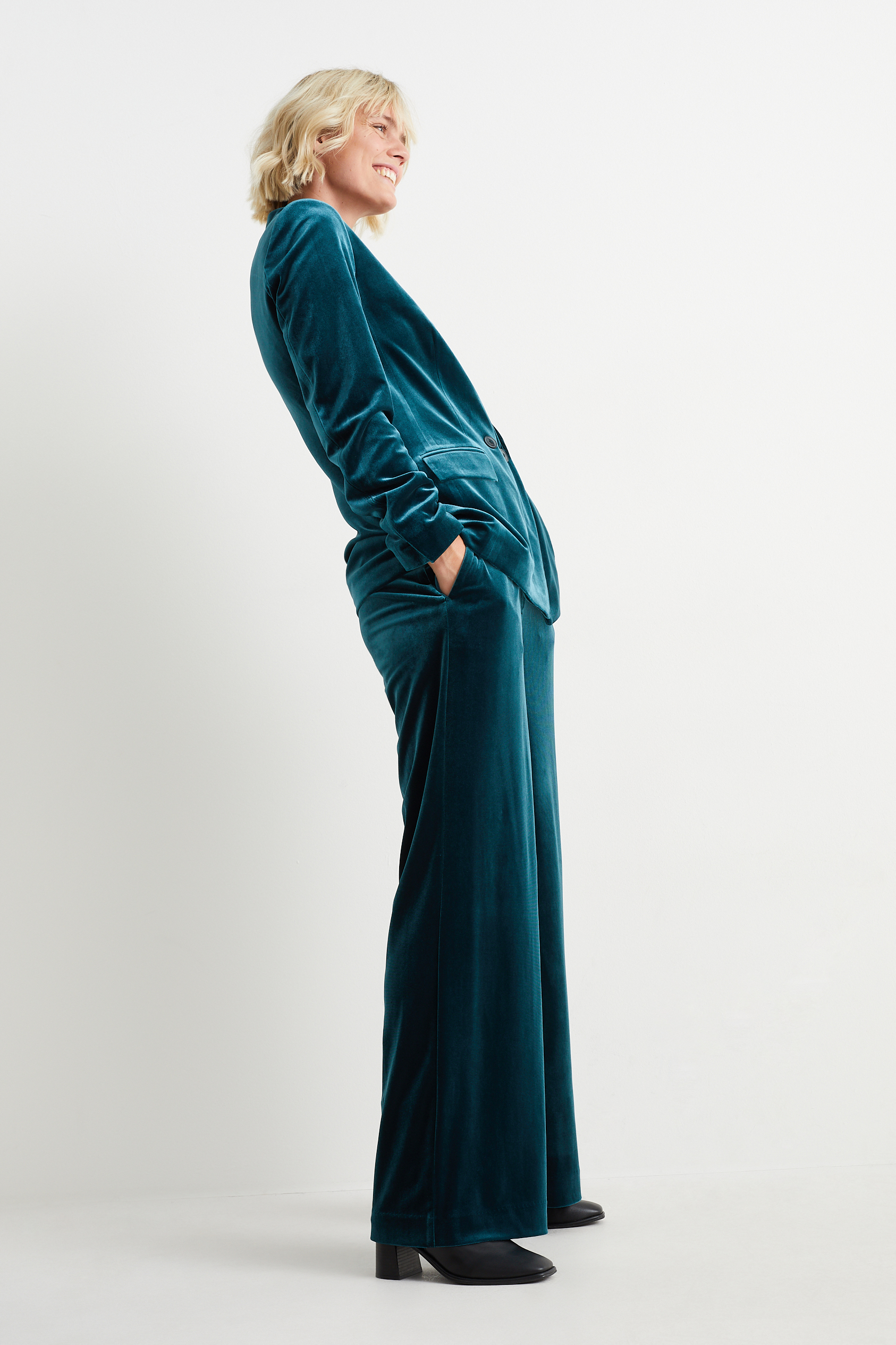 Business velvet trousers - high waist - wide leg