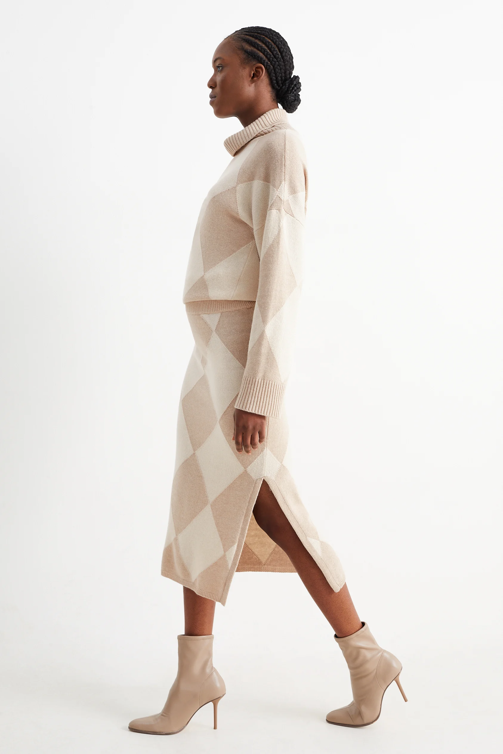 Knitted skirt with cashmere - check