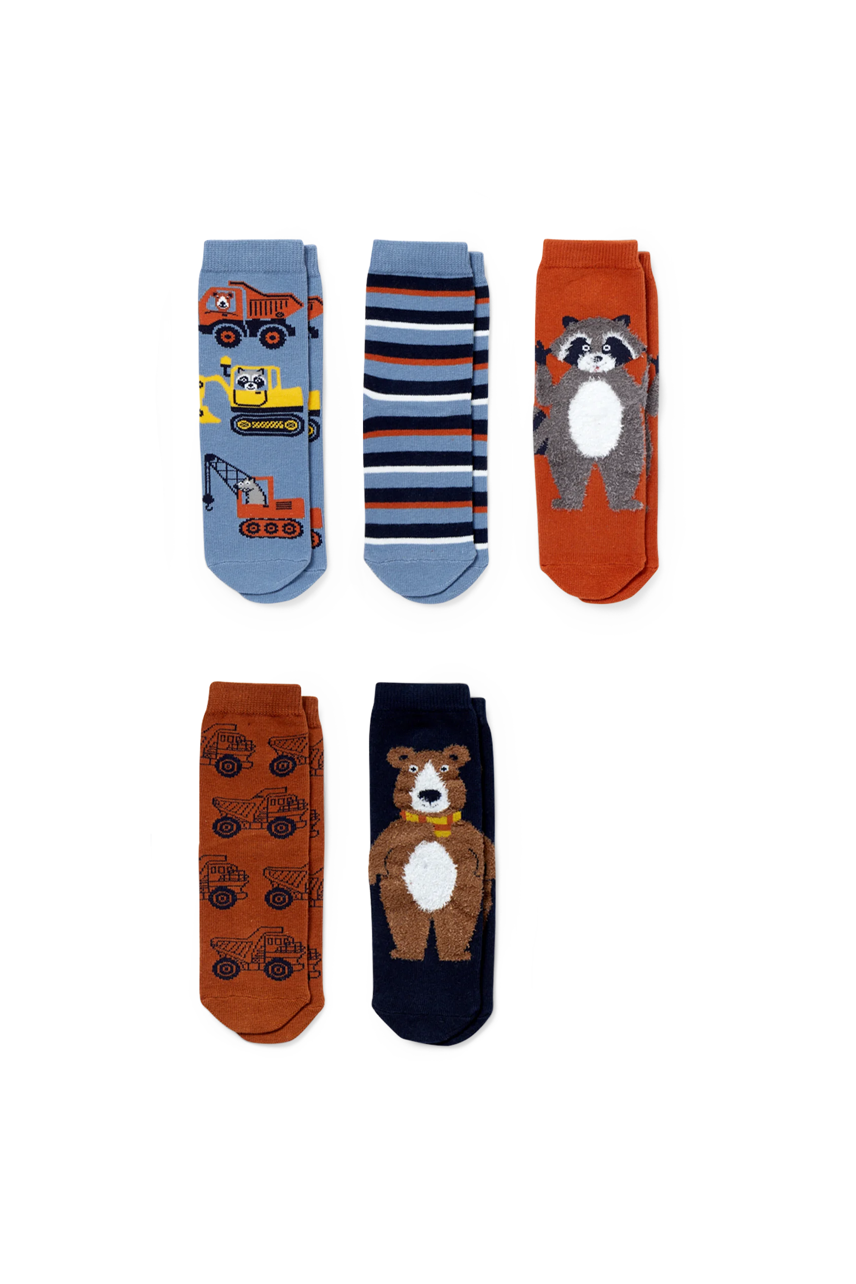 Multipack of 5 - woodland animals and digger - socks with motif