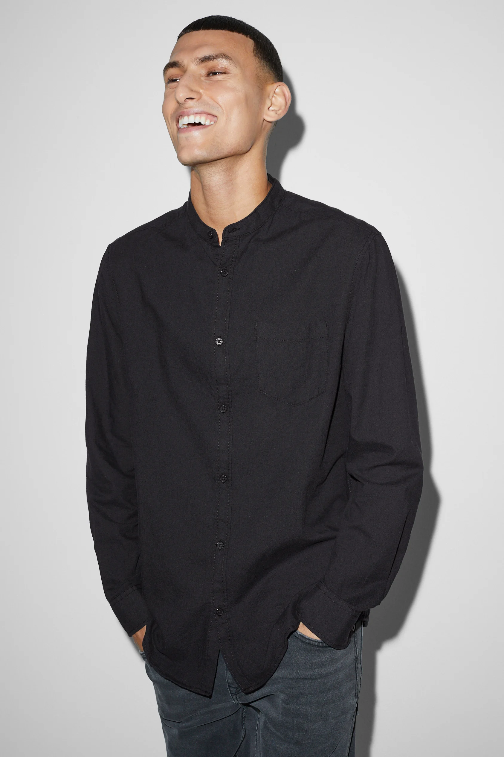 Shirt - regular fit - band collar