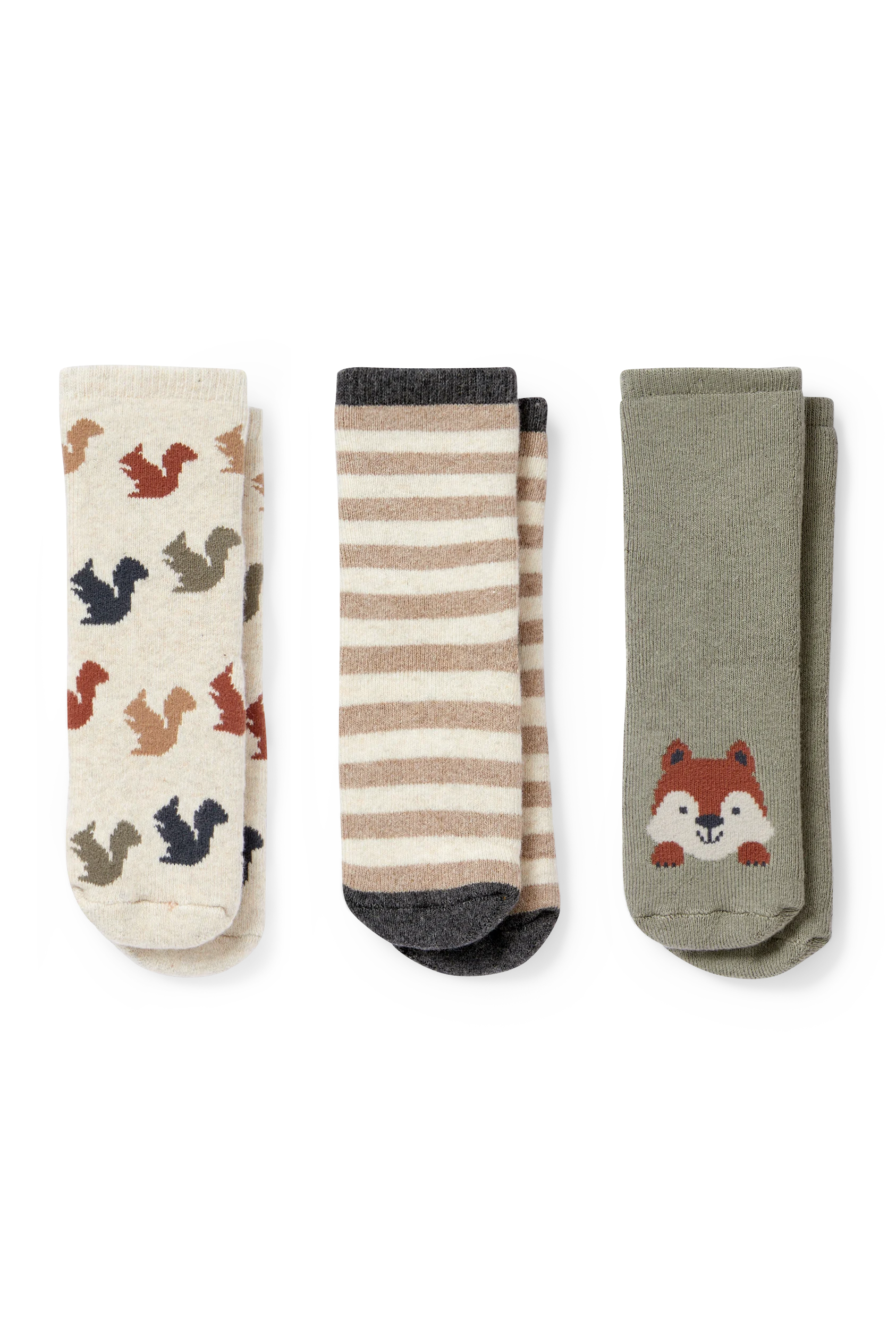 Multipack of 3 - woodland animals - newborn non-slip socks