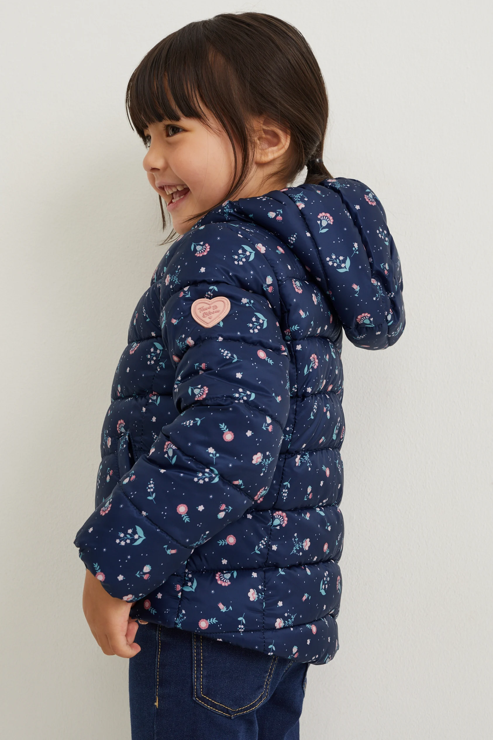 Quilted jacket with hood - floral