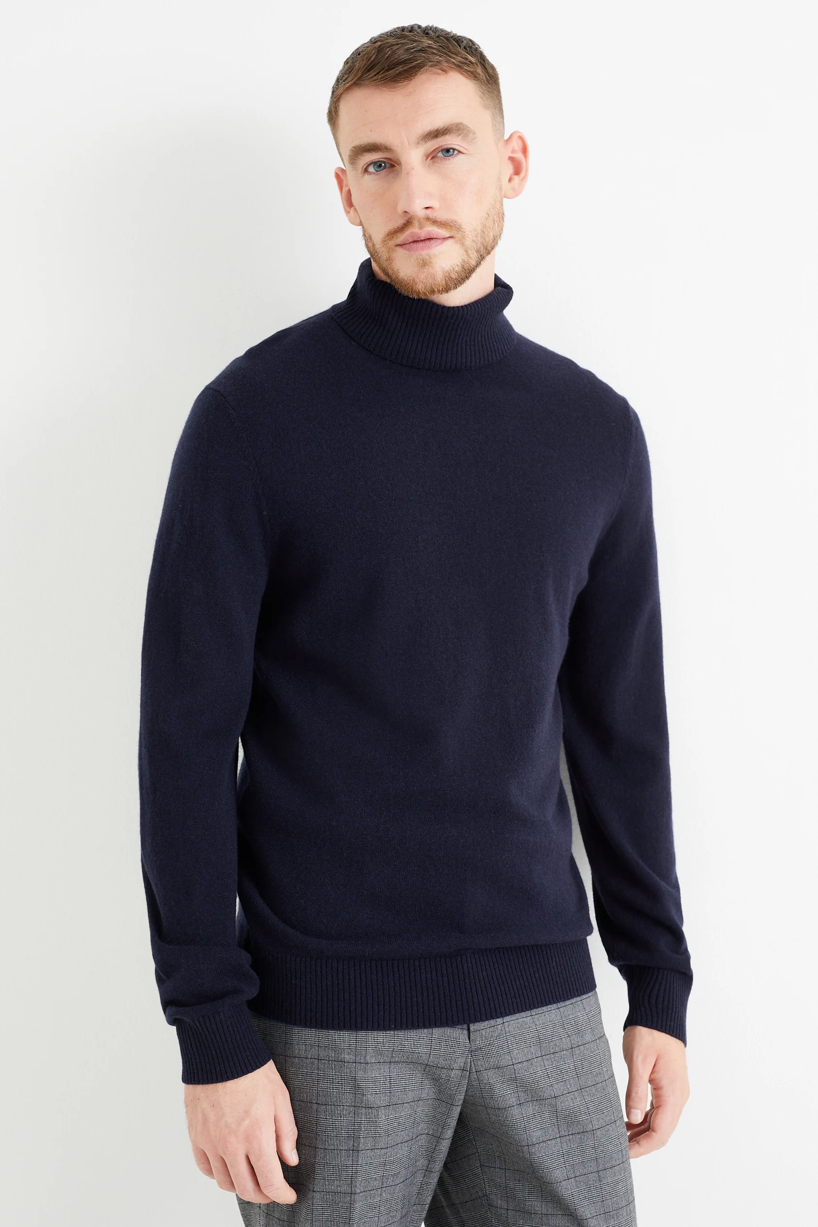 Polo neck jumper with cashmere - wool blend