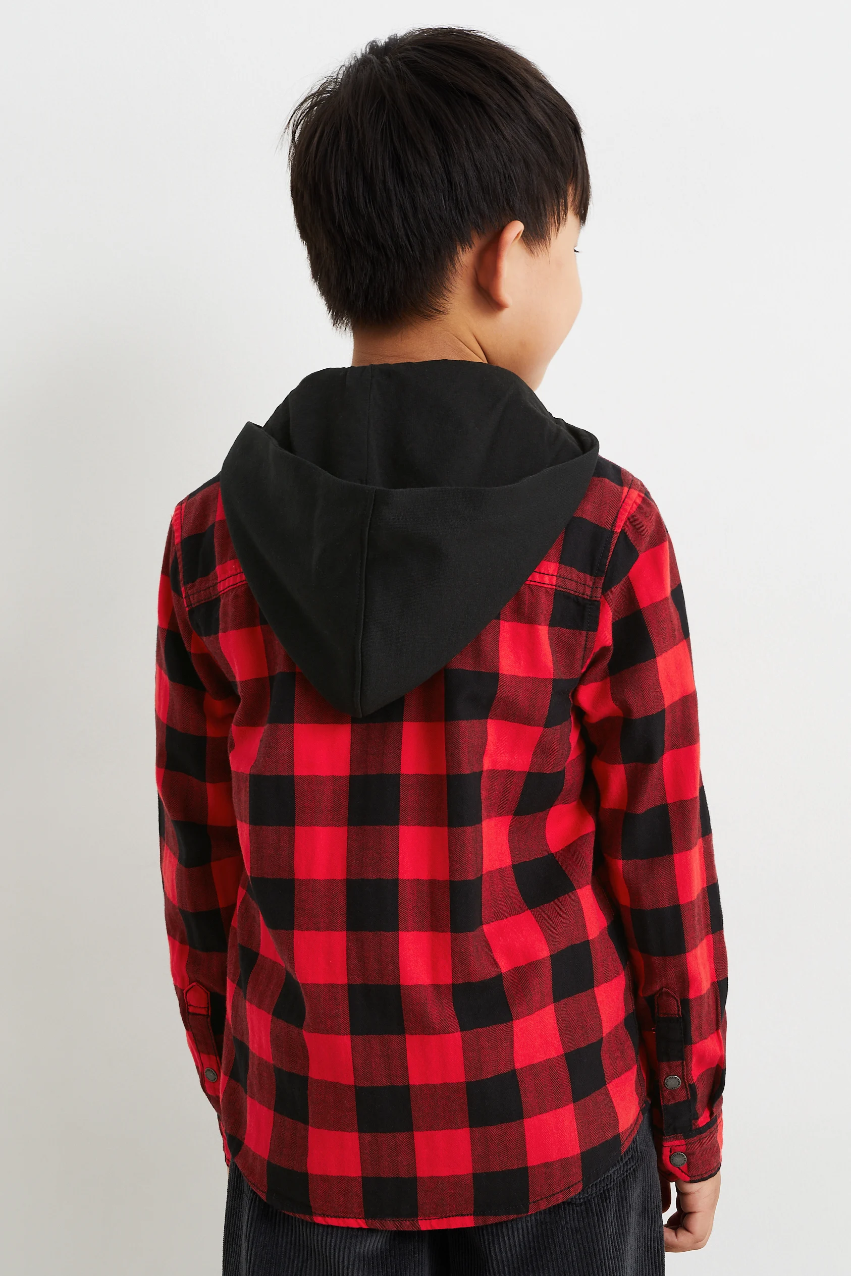 Flannel shirt with hood - check