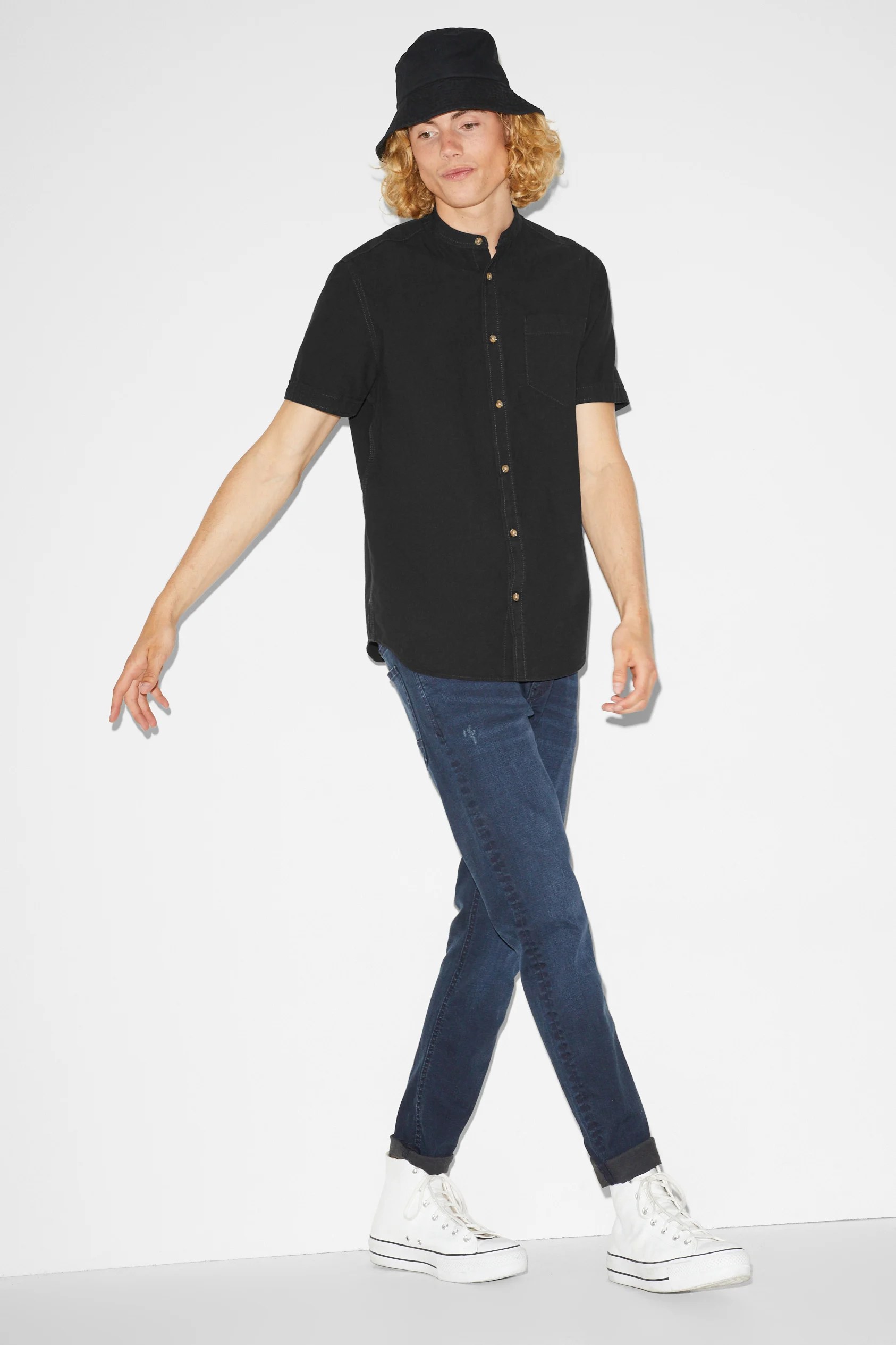 Shirt - regular fit - band collar