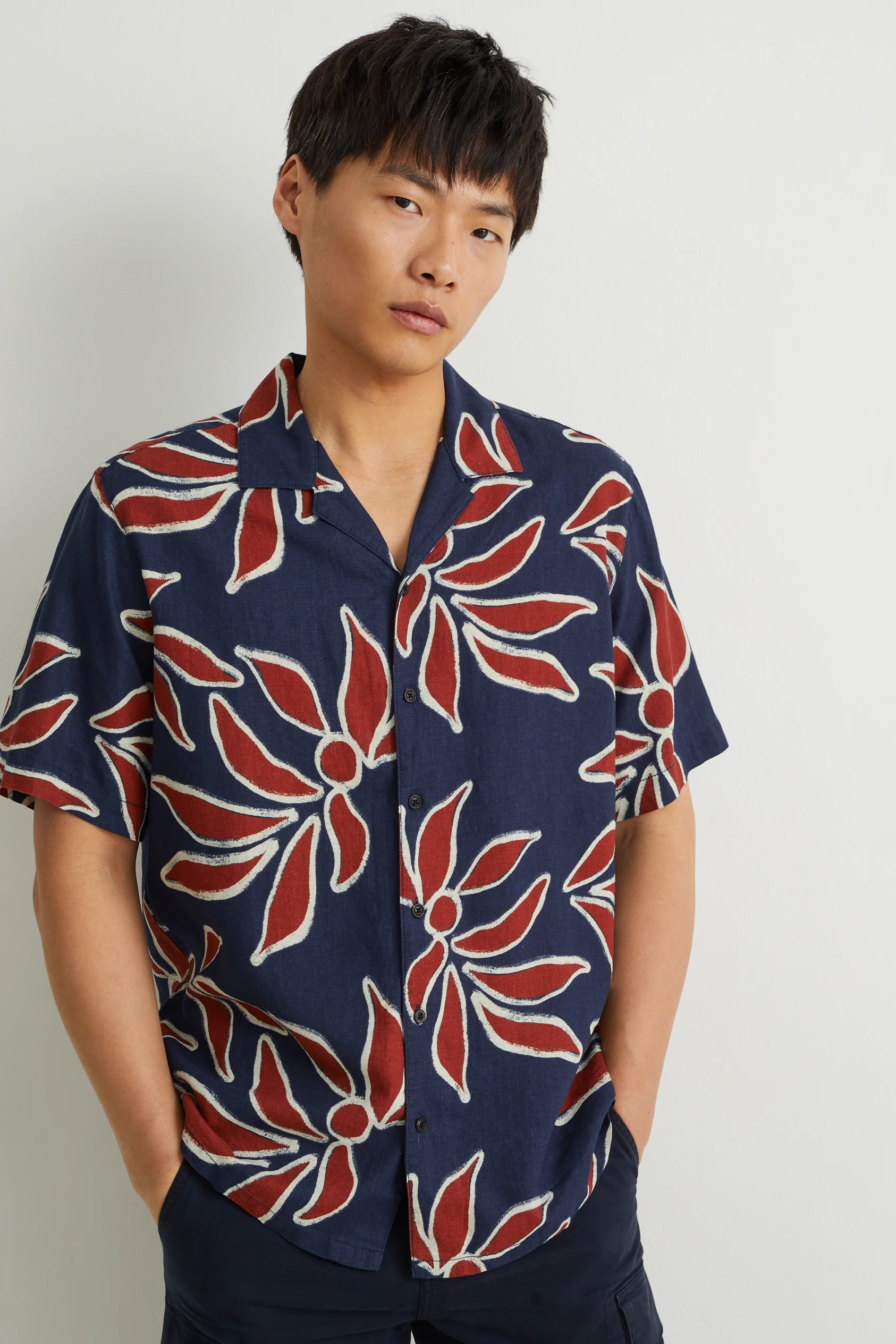 Shirt - regular fit - lapel collar - linen blend