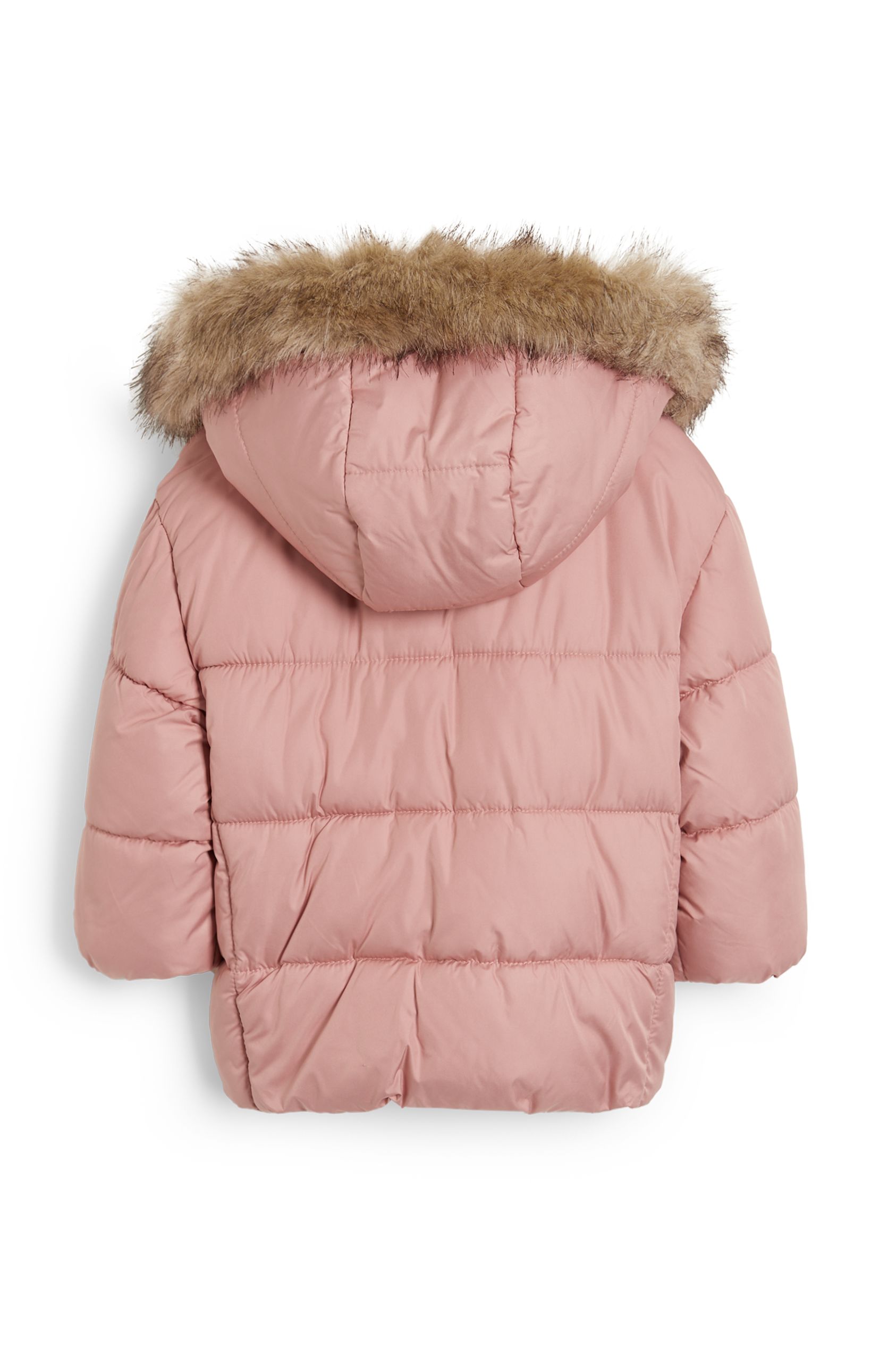 Baby quilted jacket with hood and faux fur collar