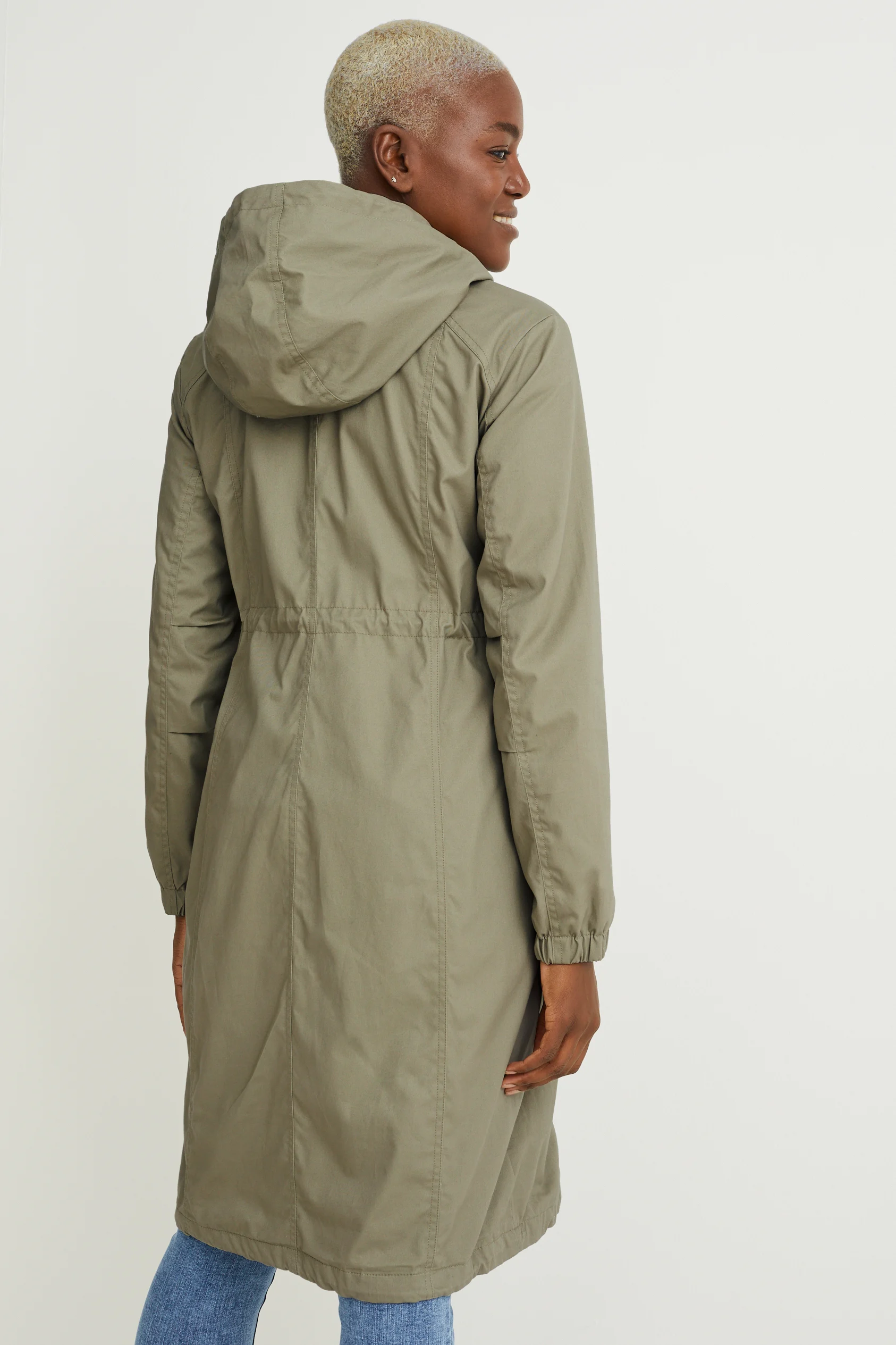 Maternity parka with hood and baby pouch