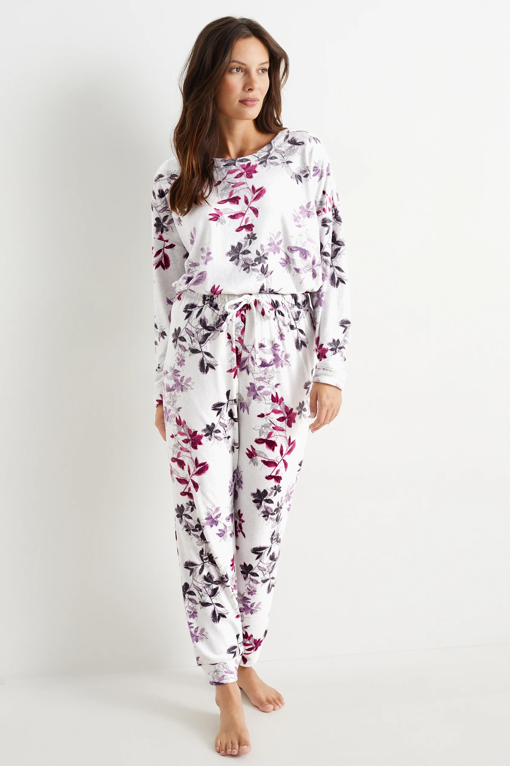Velour pyjama bottoms - floral